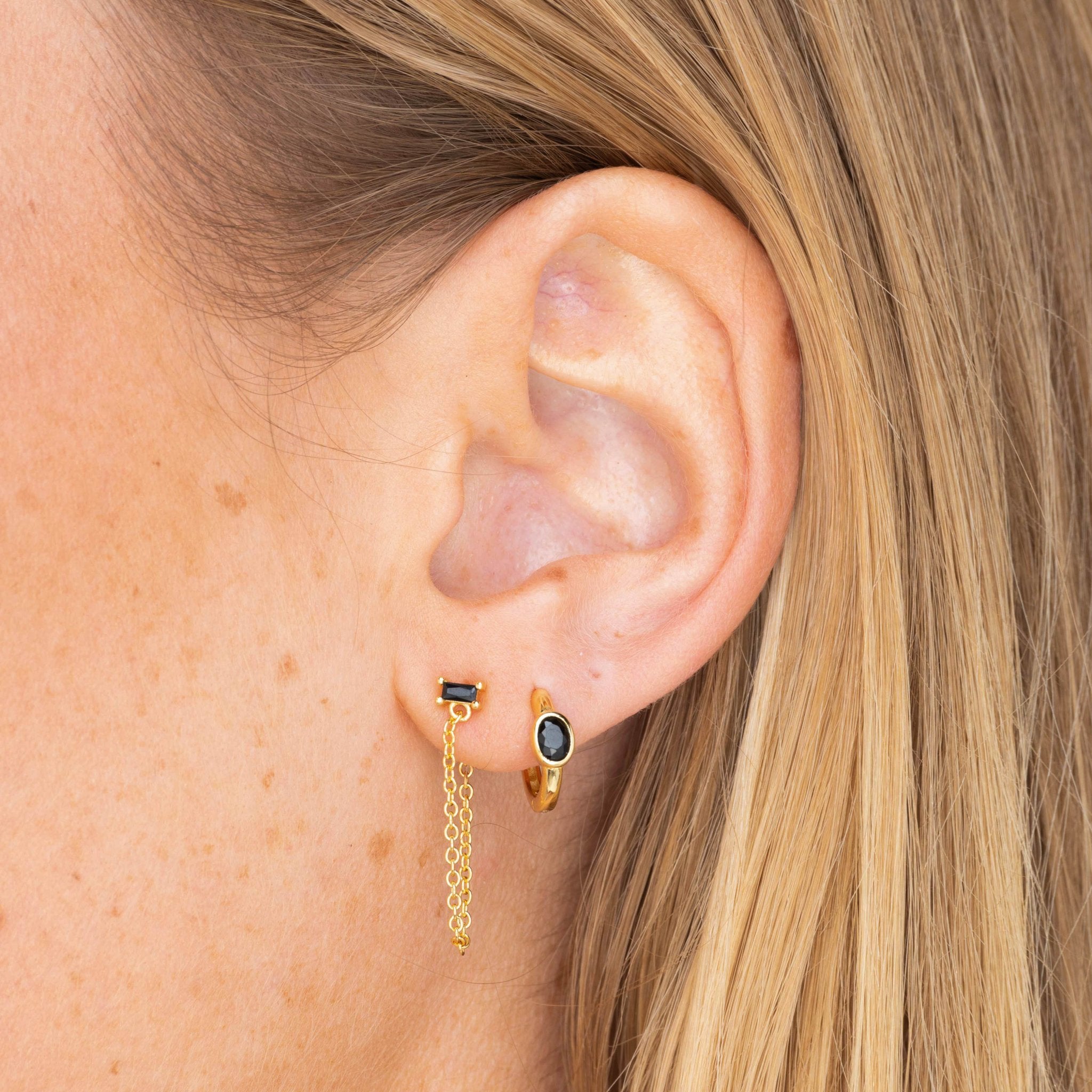 Black Oval Sapphire Huggie Earrings - Camile & Stone