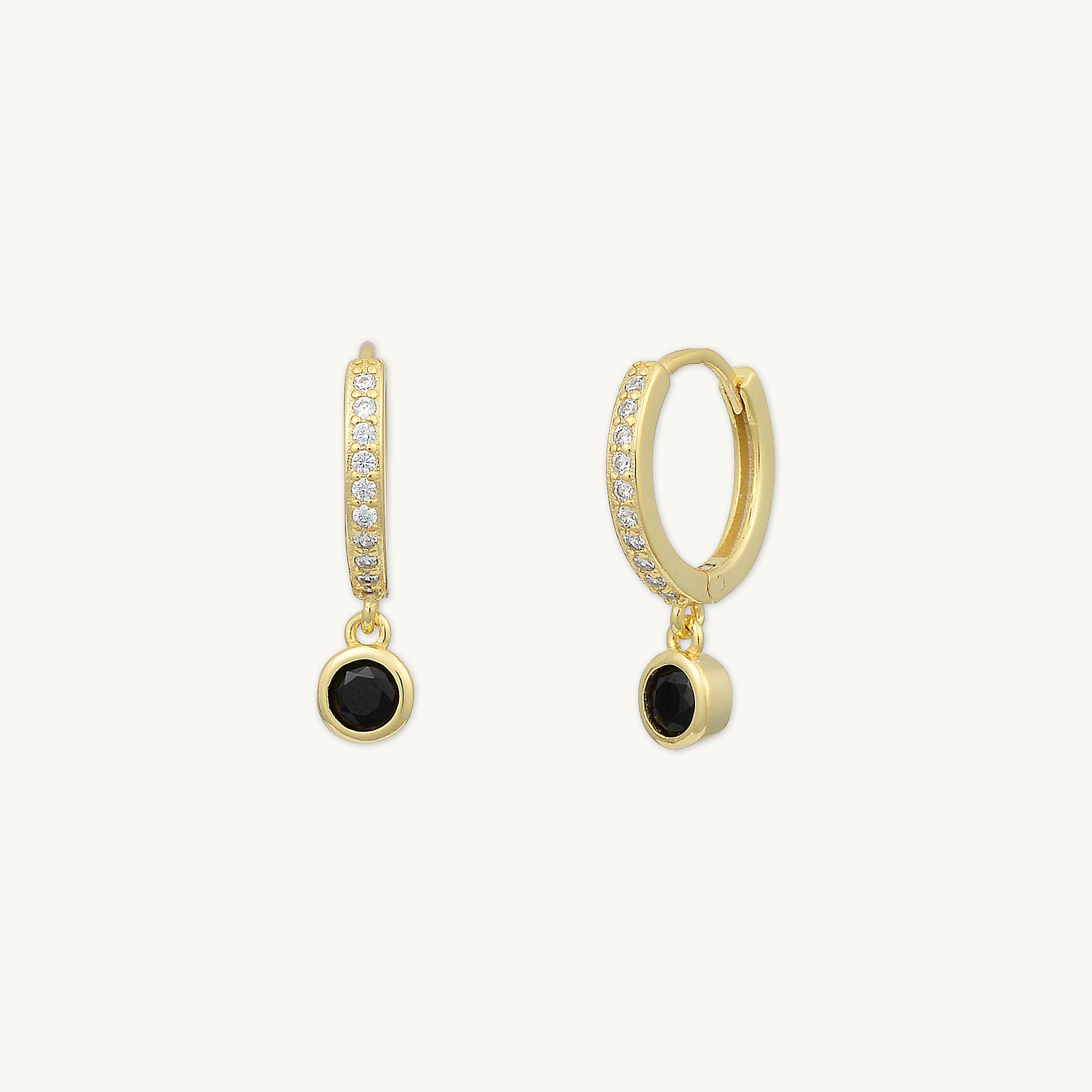 Black Sapphire Drop Hoop Earrings - Camile & Stone