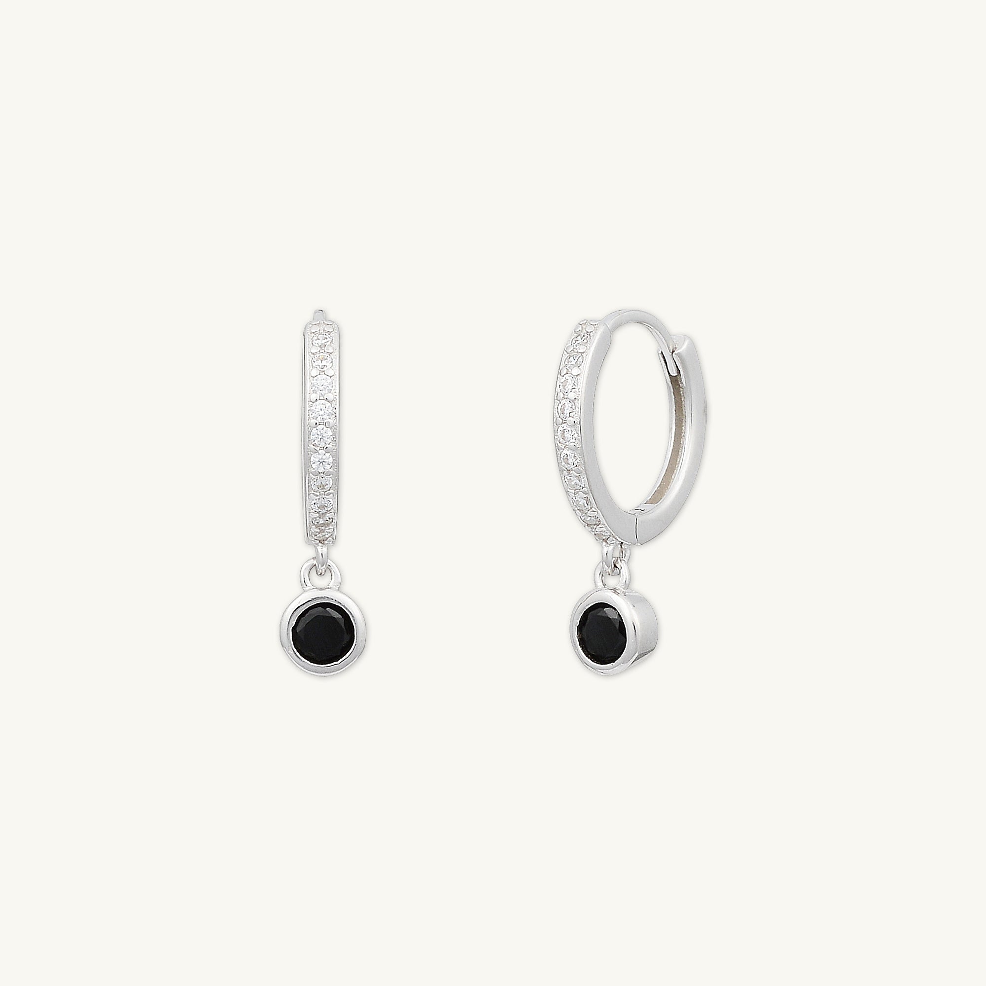 Black Sapphire Drop Hoop Earrings - Camile & Stone