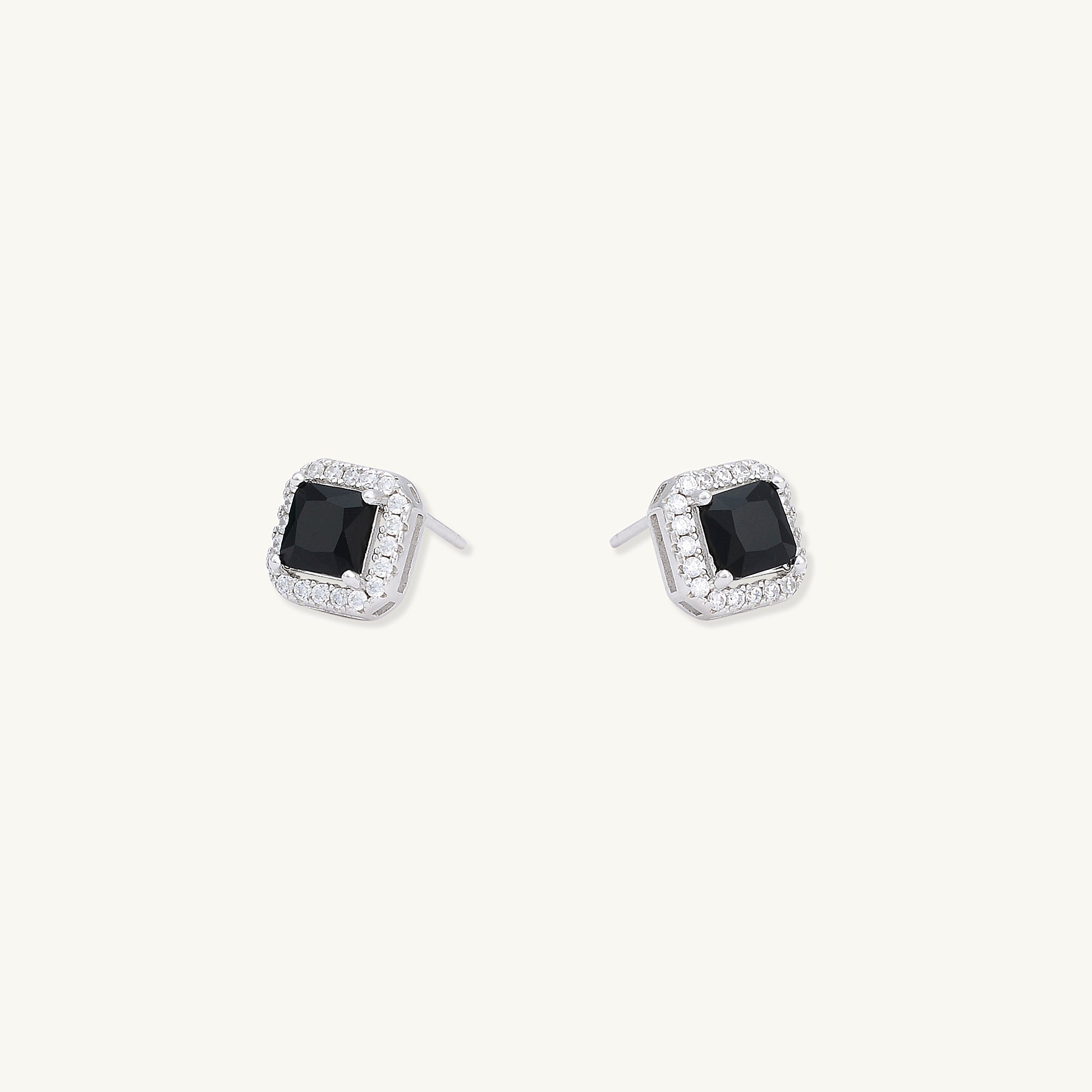 Black Square Pave Halo Stud Earrings - Camile & Stone
