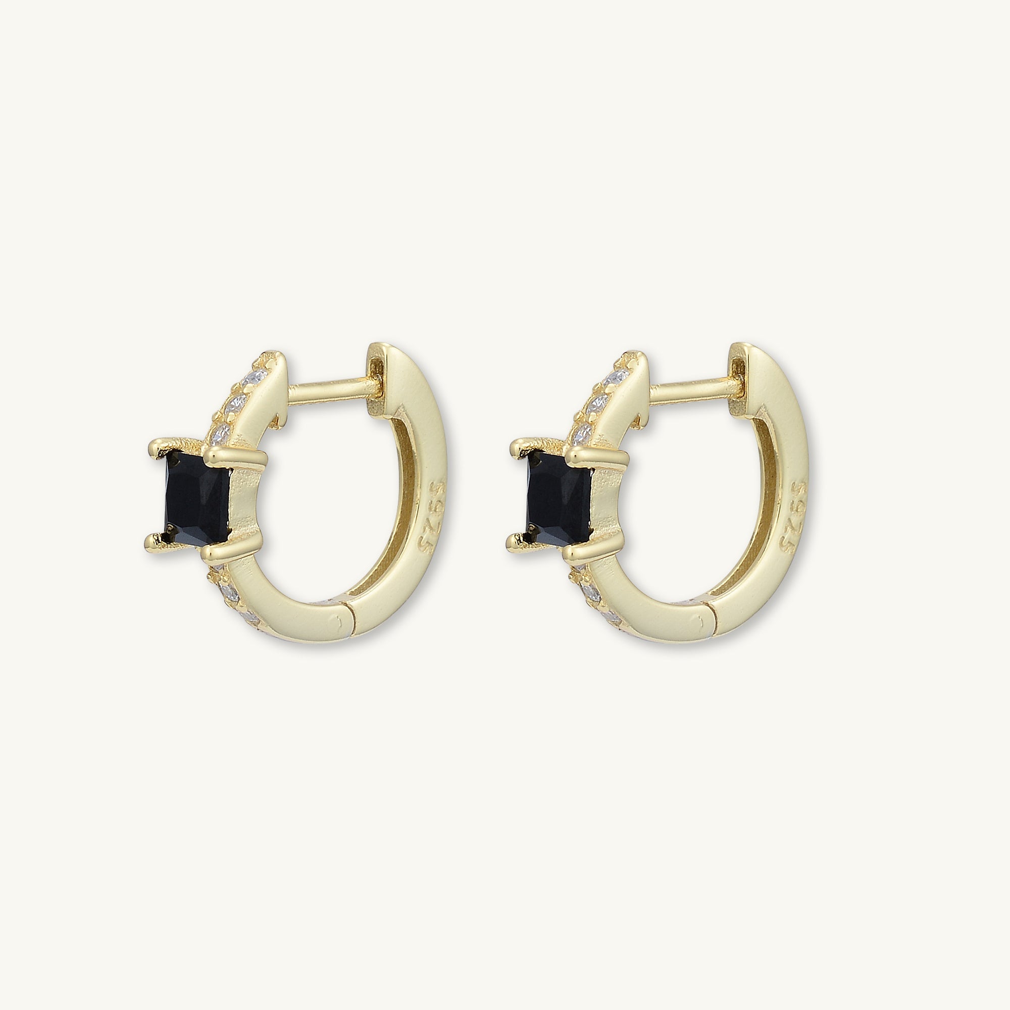 Black Square Sapphire Huggie Earrings - Camile & Stone