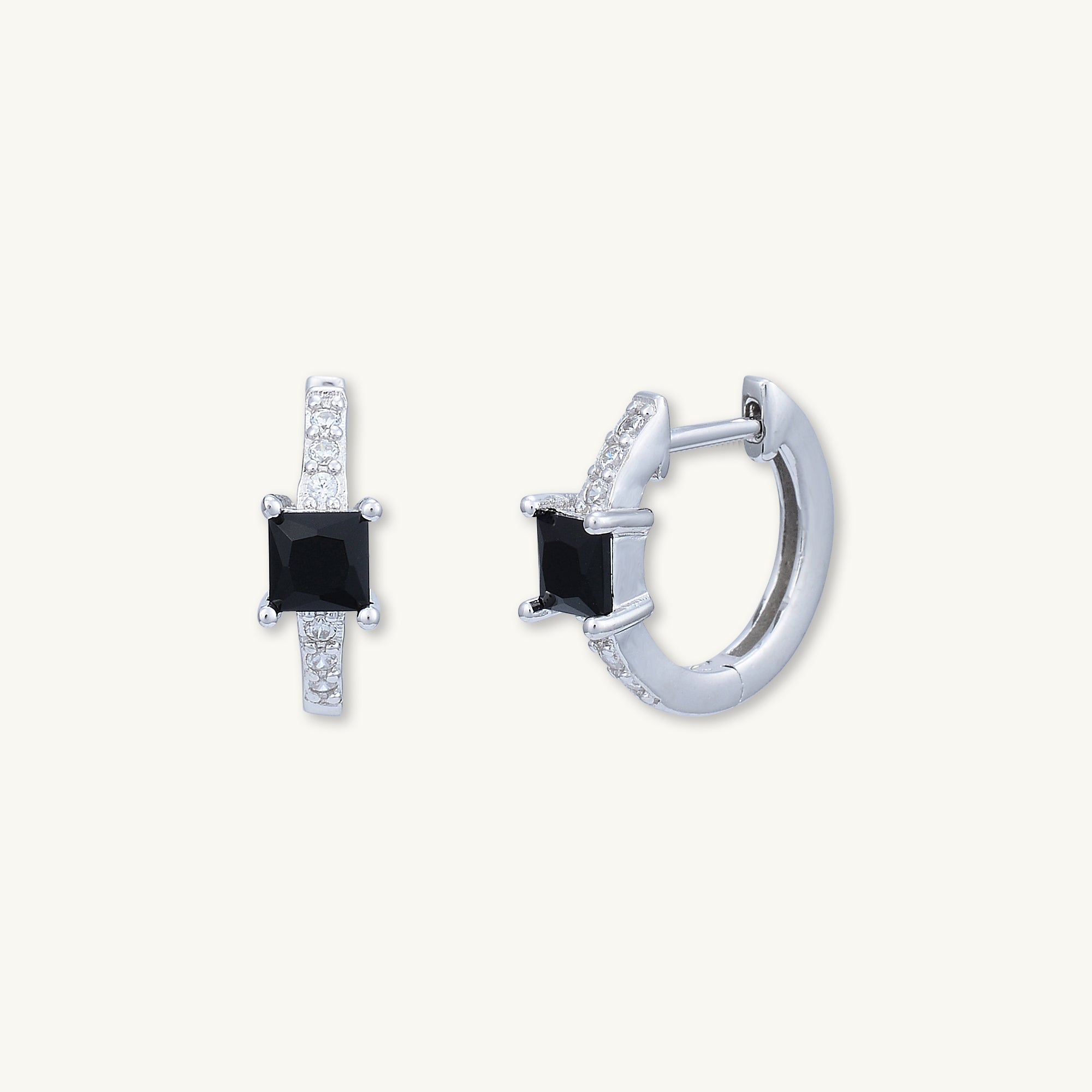 Black Square Sapphire Huggie Earrings - Camile & Stone