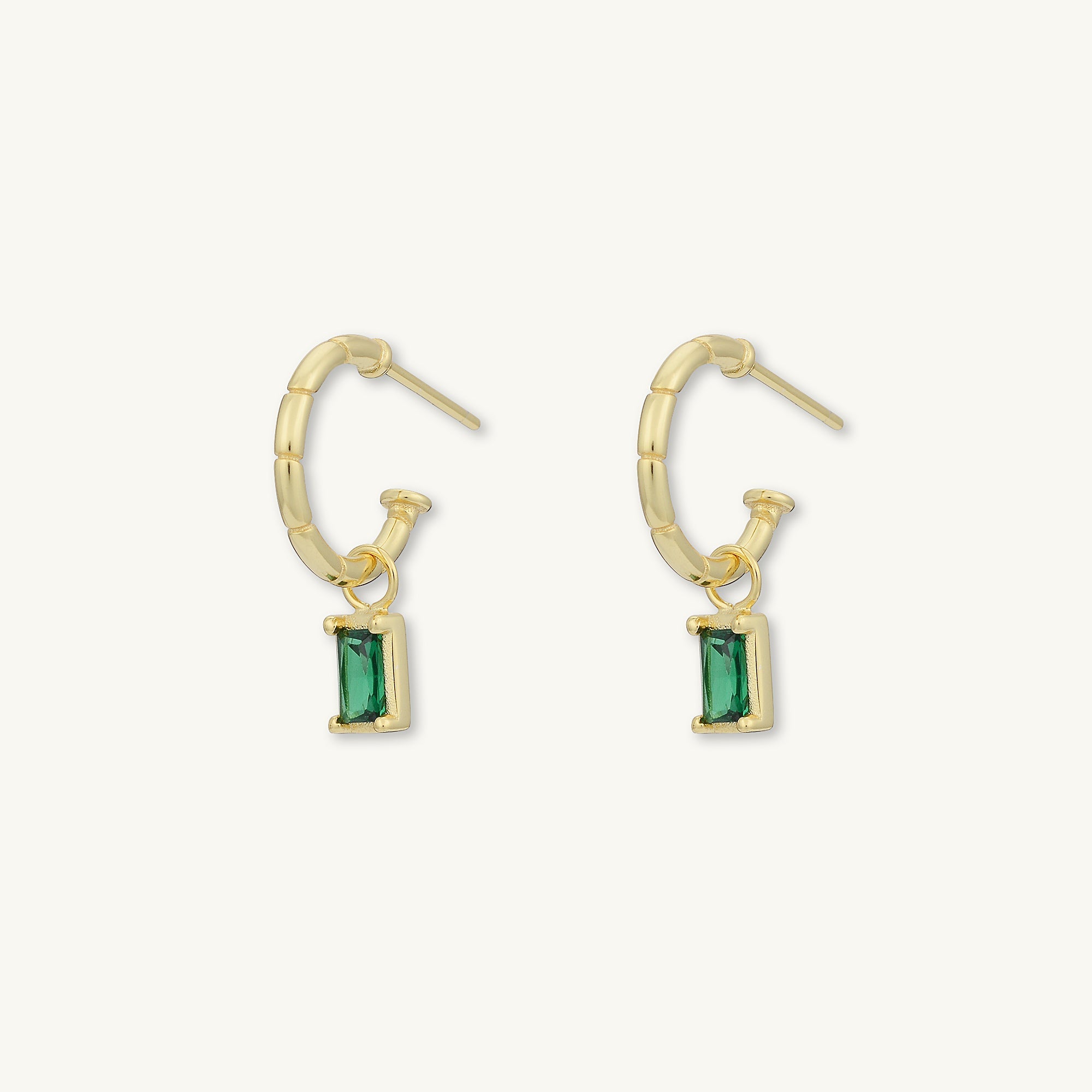 Emerald Baguette Drop Bezel Earrings - Camile & Stone