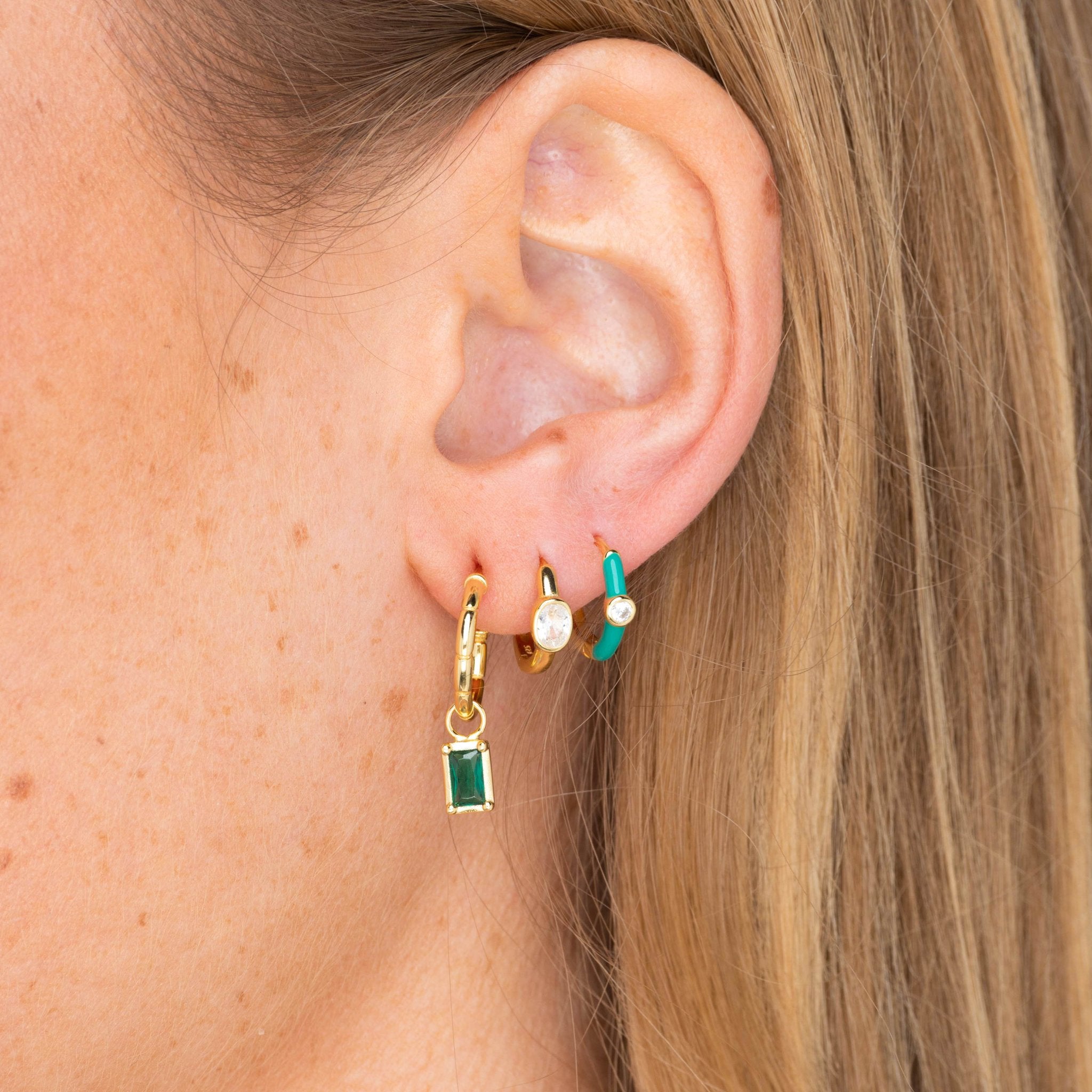 Emerald Baguette Drop Bezel Earrings - Camile & Stone