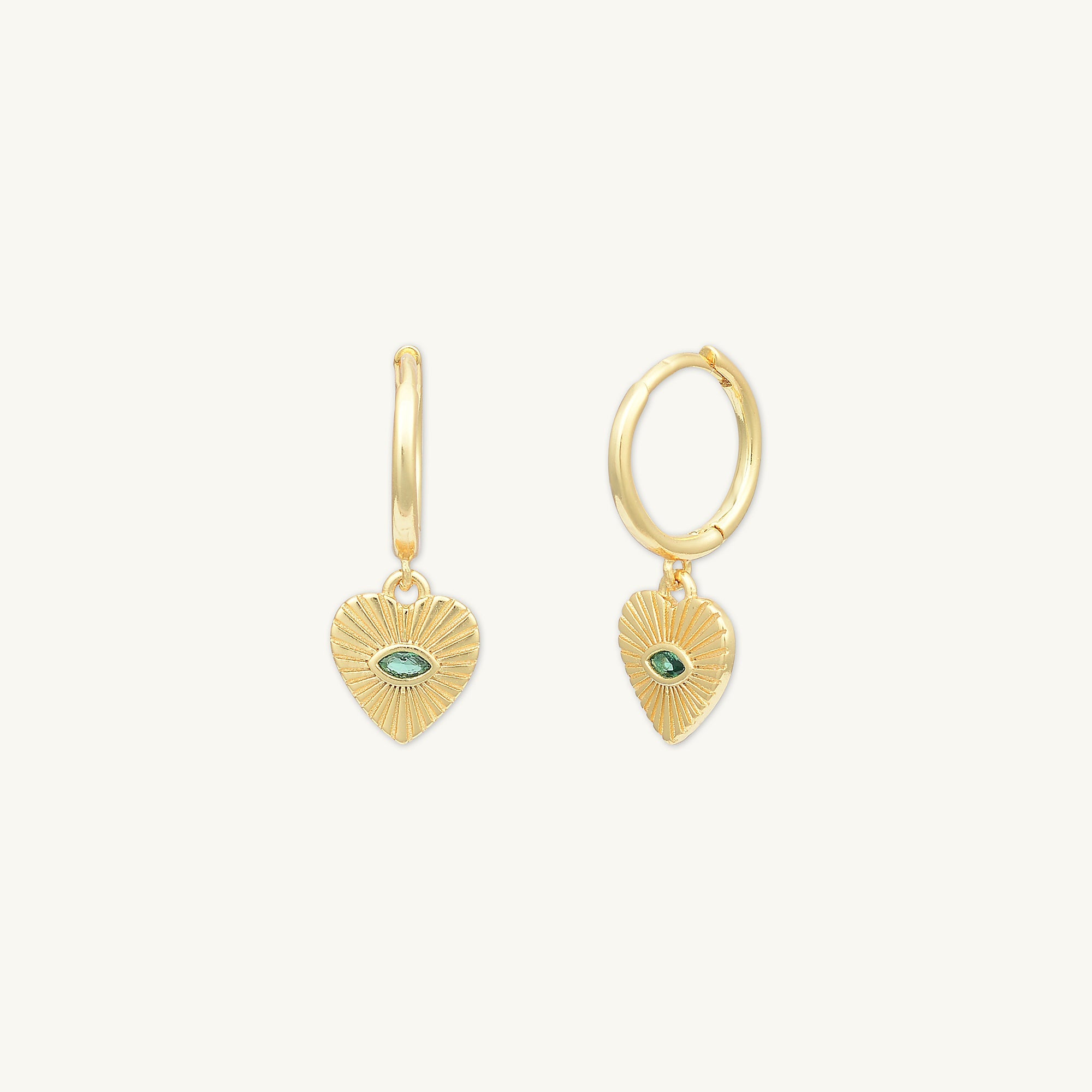 Emerald Evil Eye Heart Huggie Hoop Earrings - Camile & Stone