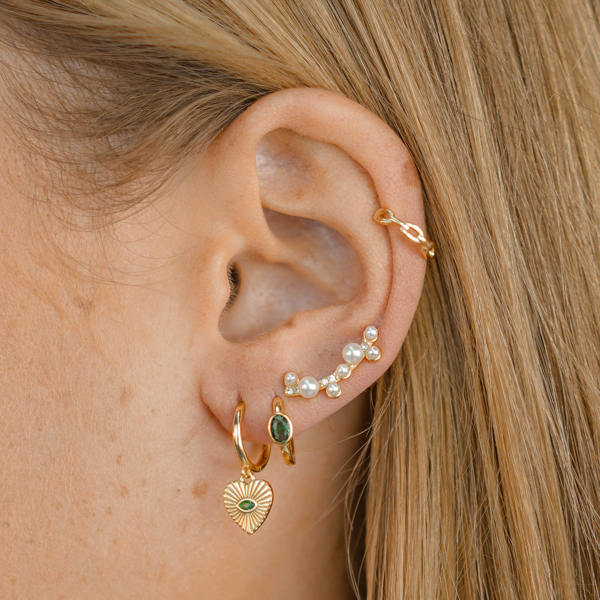 Emerald Evil Eye Heart Huggie Hoop Earrings - Camile & Stone