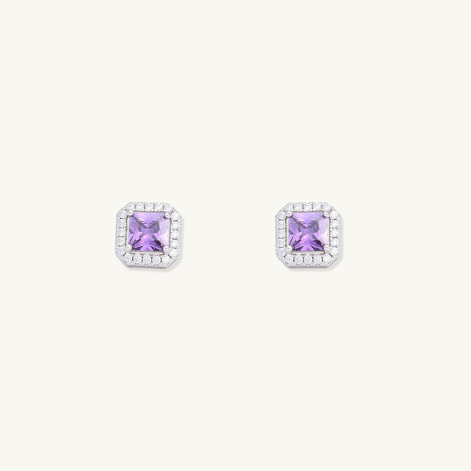Purple Square Pave Halo Stud Earrings - Camile & Stone