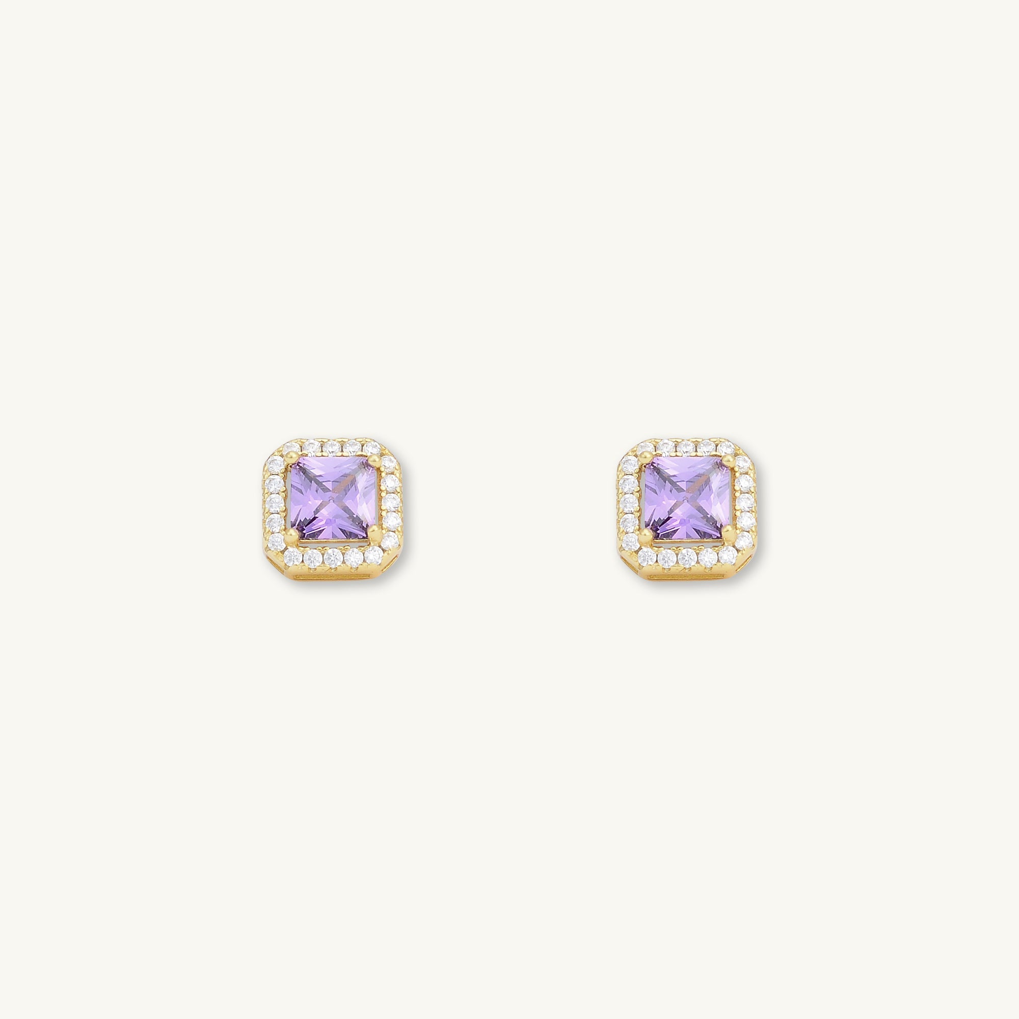 Purple Square Pave Halo Stud Earrings - Camile & Stone