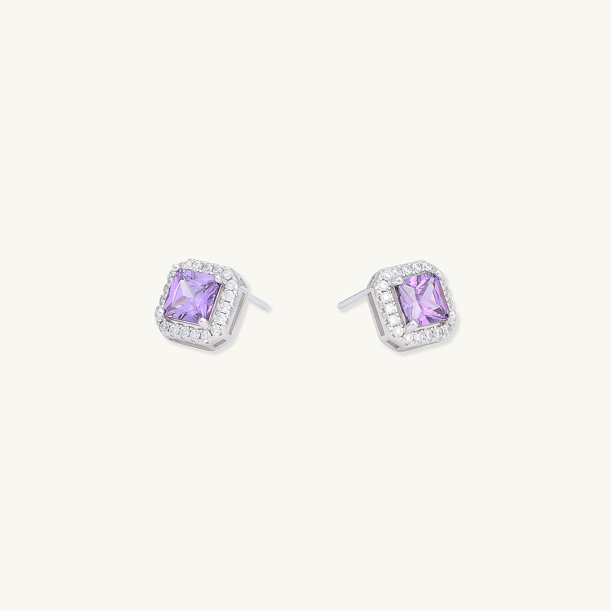 Purple Square Pave Halo Stud Earrings - Camile & Stone