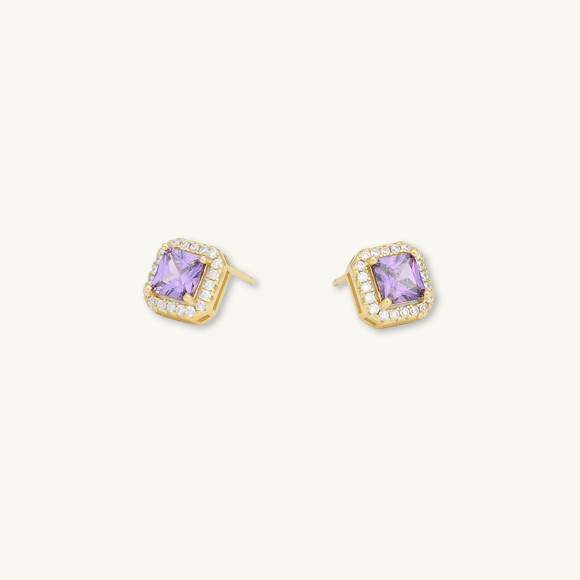 Purple Square Pave Halo Stud Earrings - Camile & Stone