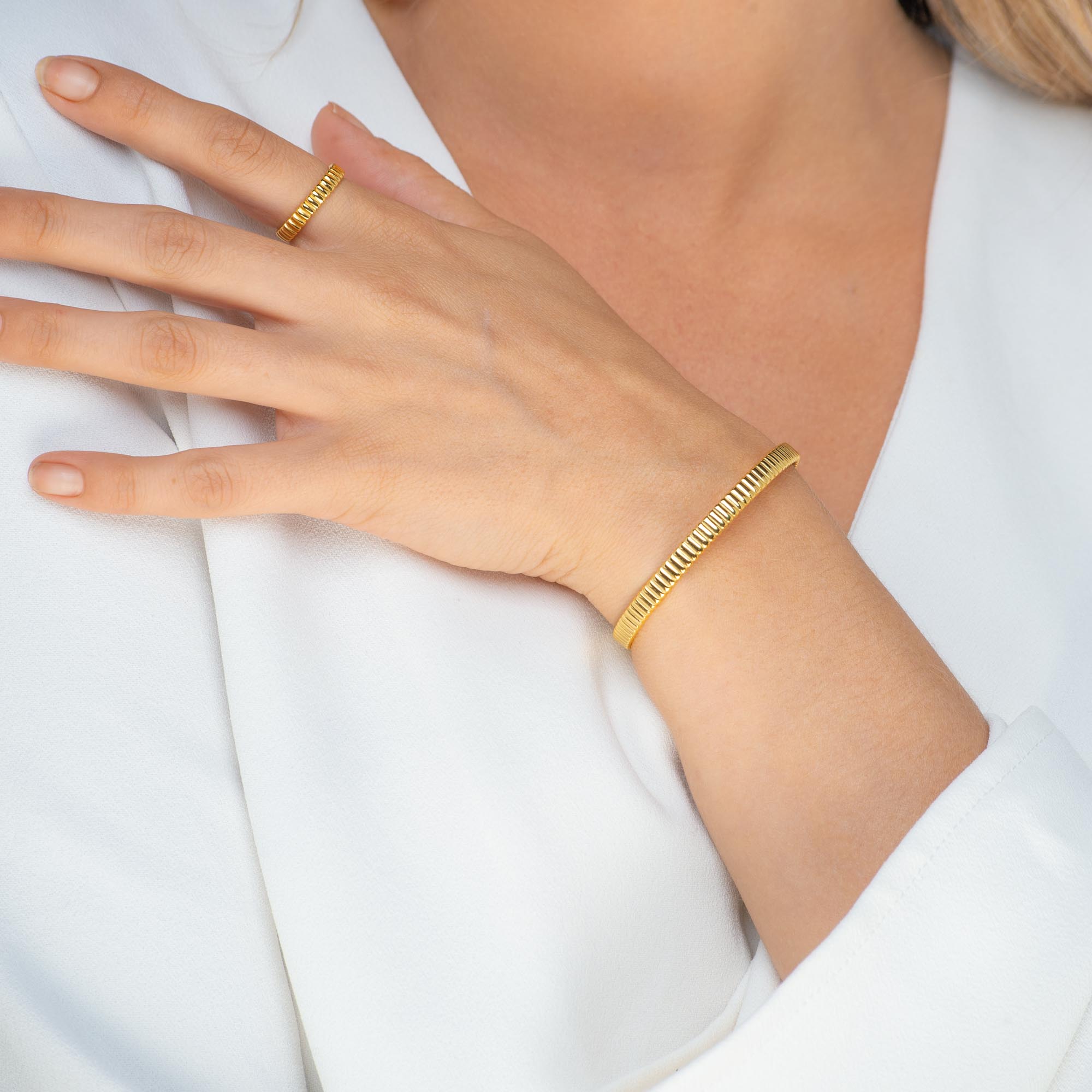 Ridges Cuff Bangle Bracelet - Camile & Stone