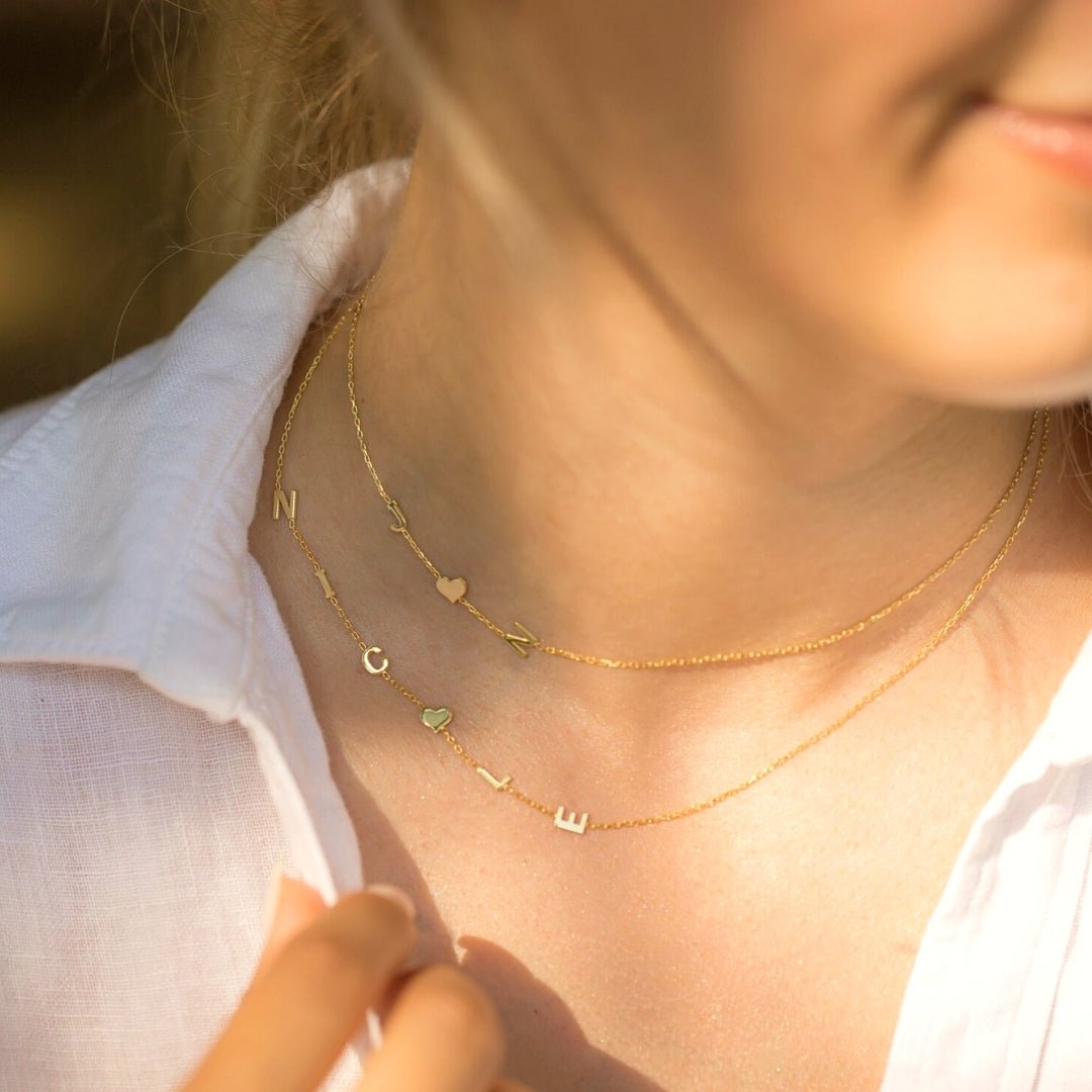 Sideways Initial Letter Solid Heart Necklace - Camile & Stone