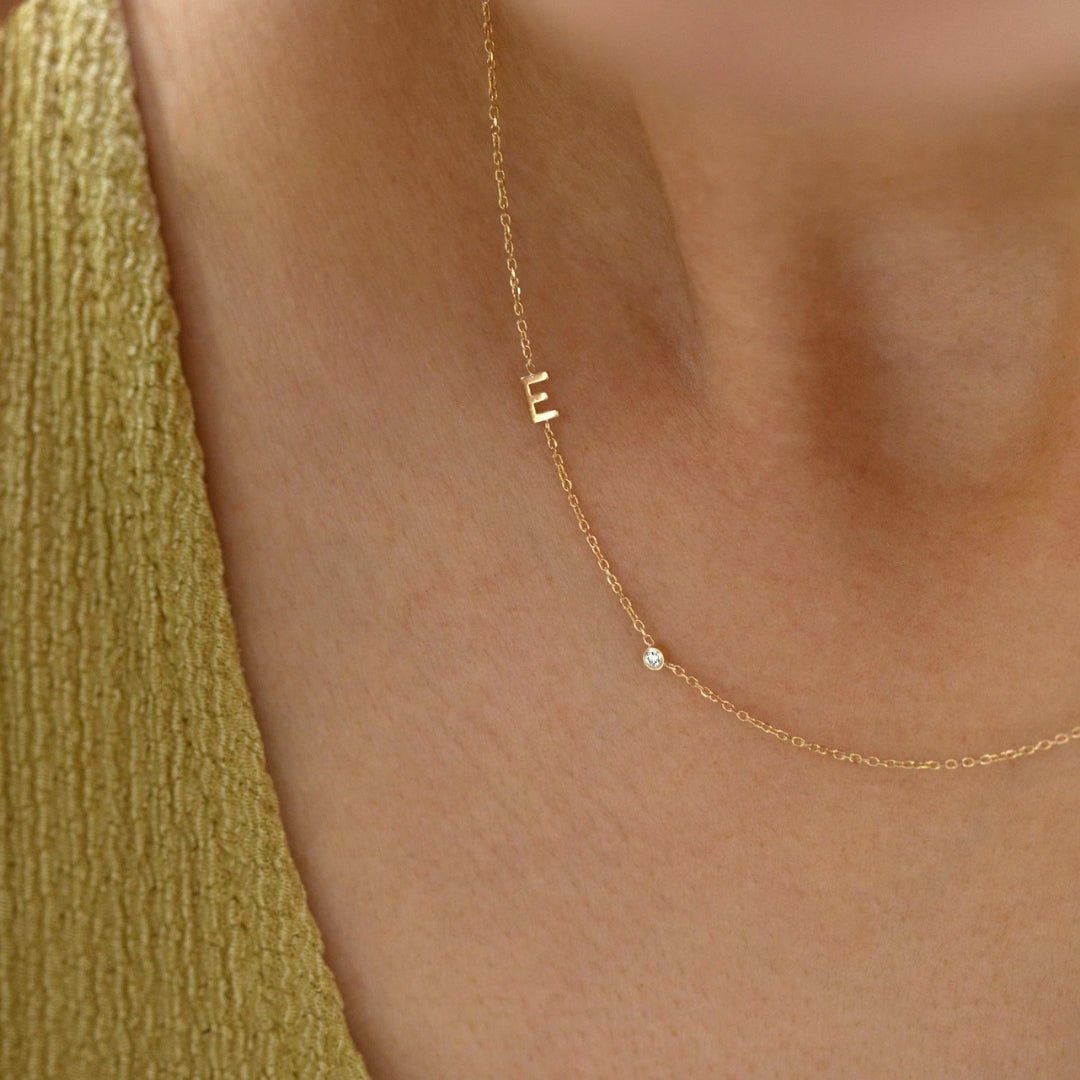 Sideways Pave Letter Necklace - Camile & Stone