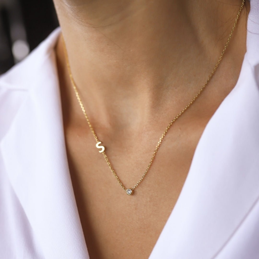 Sideways Pave Letter Necklace - Camile & Stone