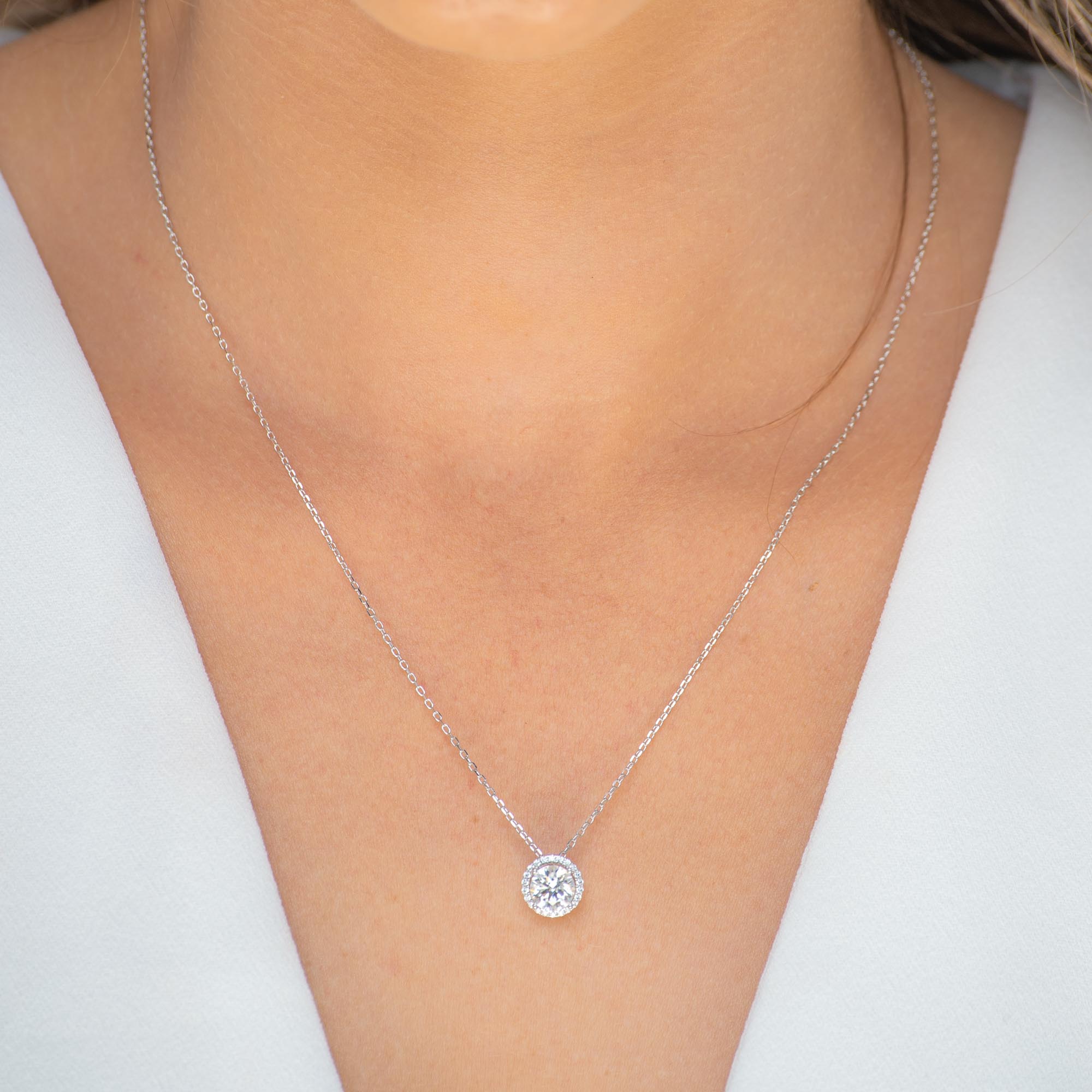 Solitaire Halo Moissanite Necklace 1 Carat - Camile & Stone