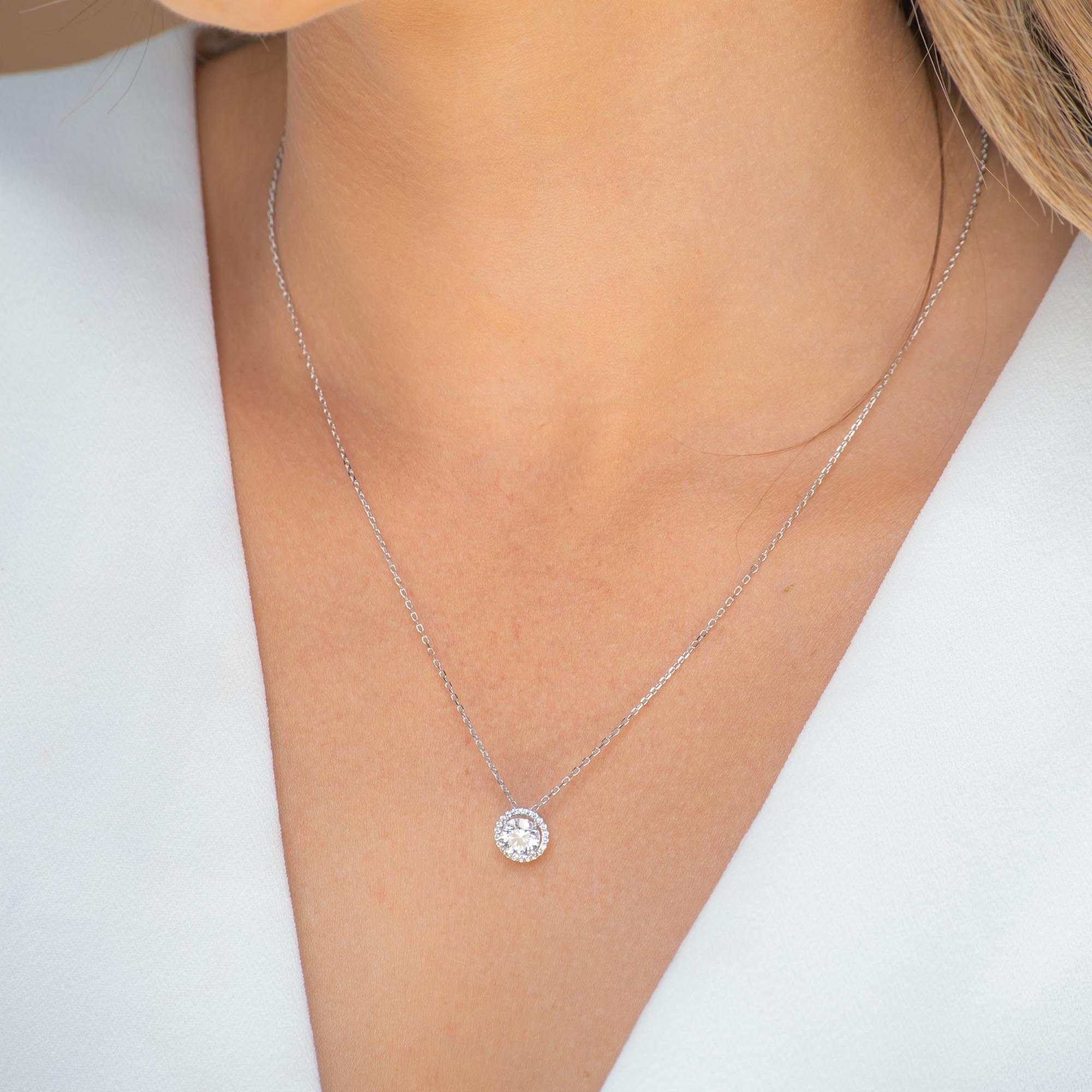 Solitaire Halo Moissanite Necklace 1 Carat - Camile & Stone