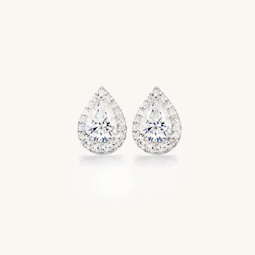 Teardrop Halo Moissanite Stud Earrings 0.5 Carat - Camile & Stone
