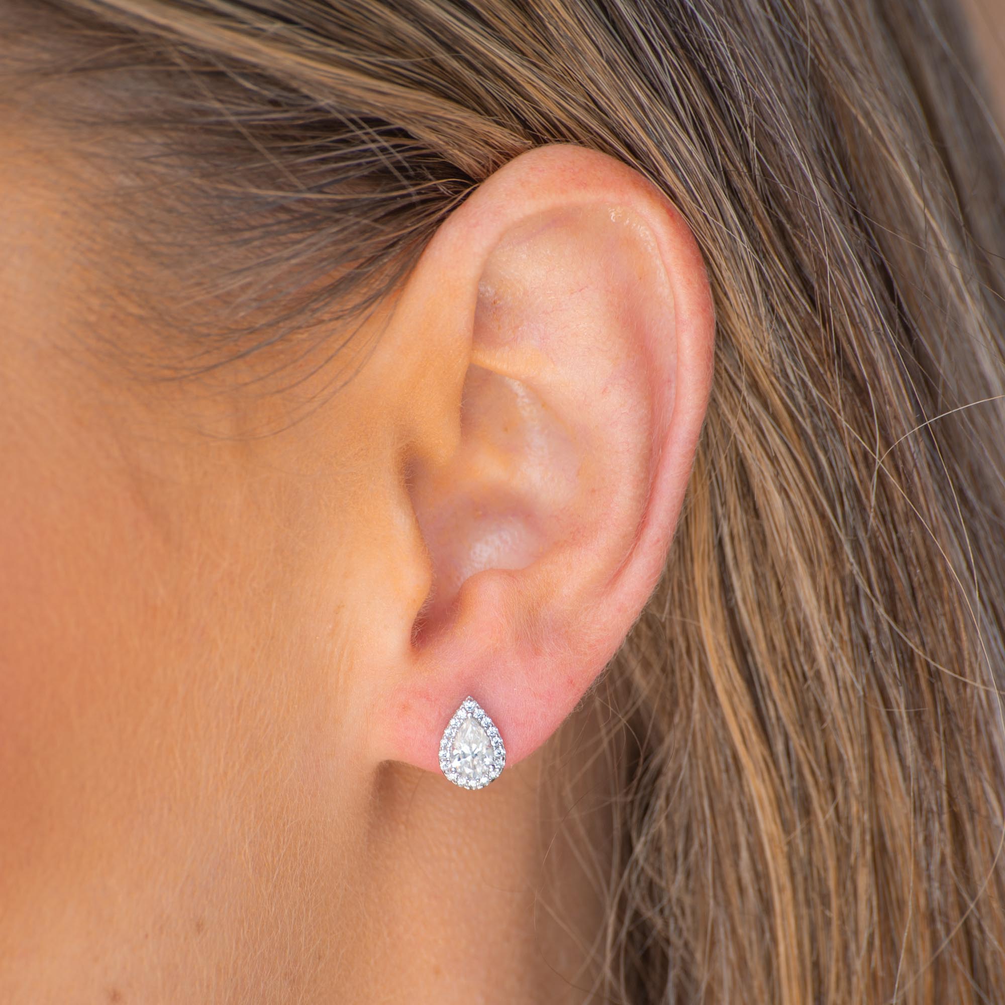 Teardrop Halo Moissanite Stud Earrings 0.5 Carat - Camile & Stone