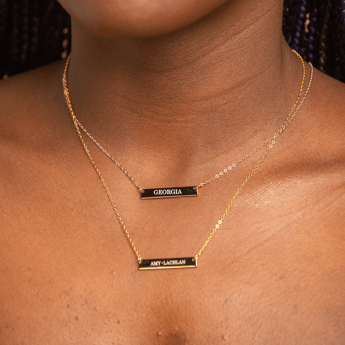 Two Name Engraved Bar Necklace - Camile & Stone