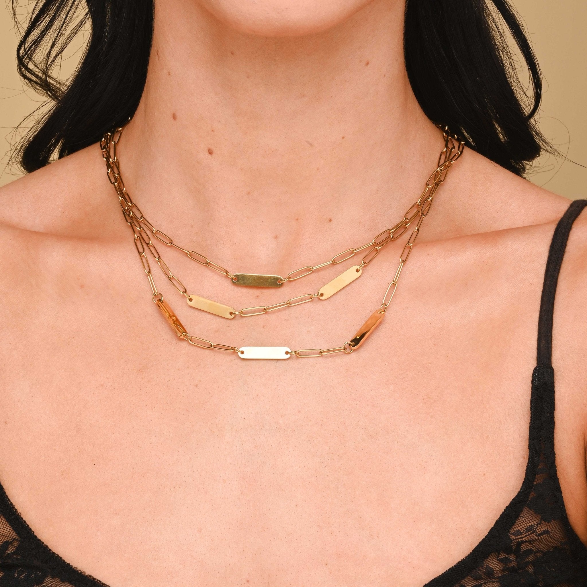 1 Bar Paper link Engraved Necklace - Camile & Stone