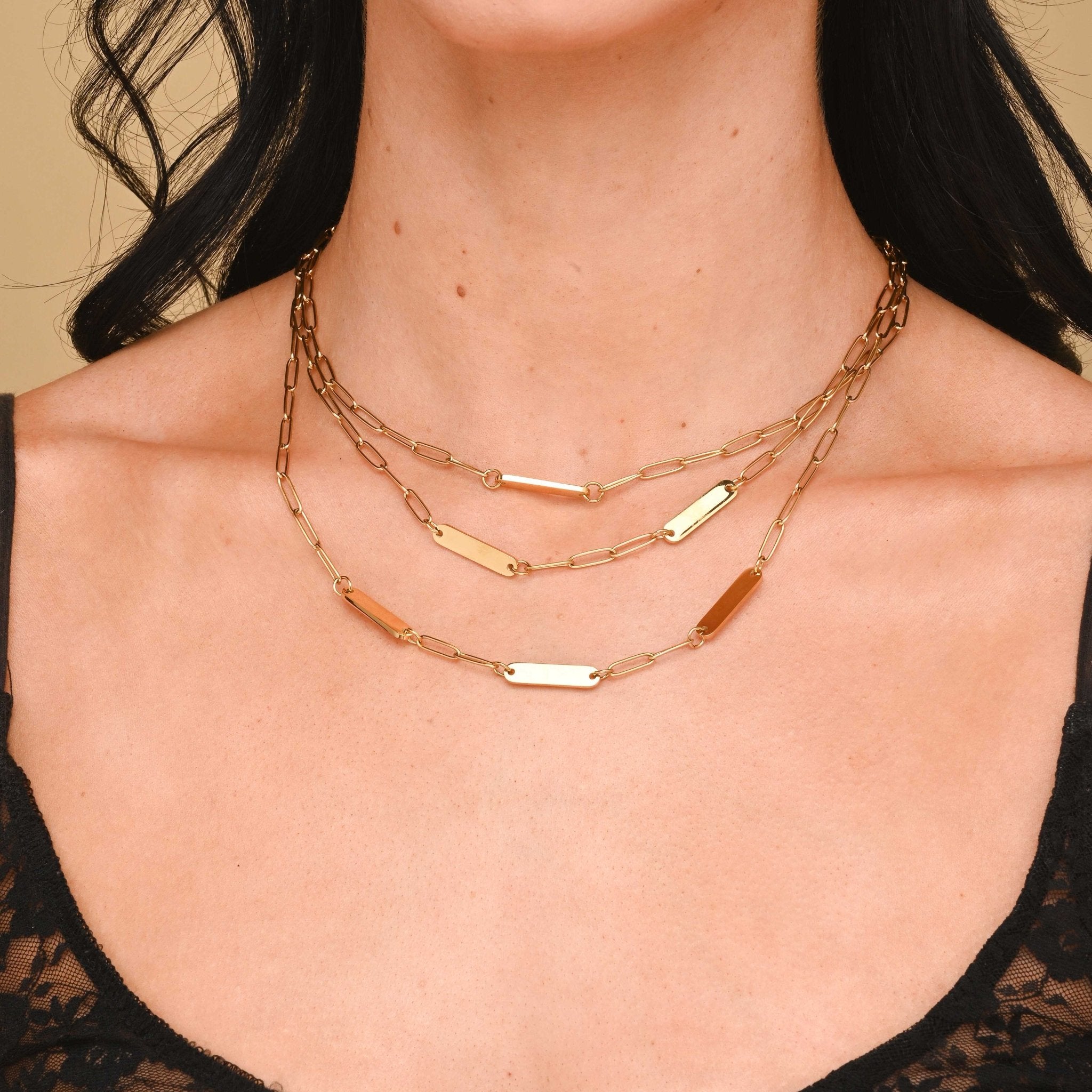 1 Bar Paper link Engraved Necklace - Camile & Stone