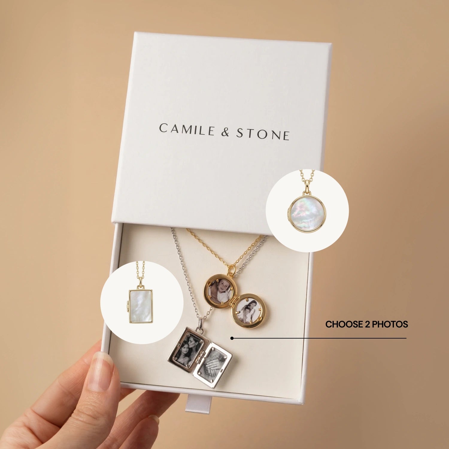Rectangle MOP Photo Locket Necklace