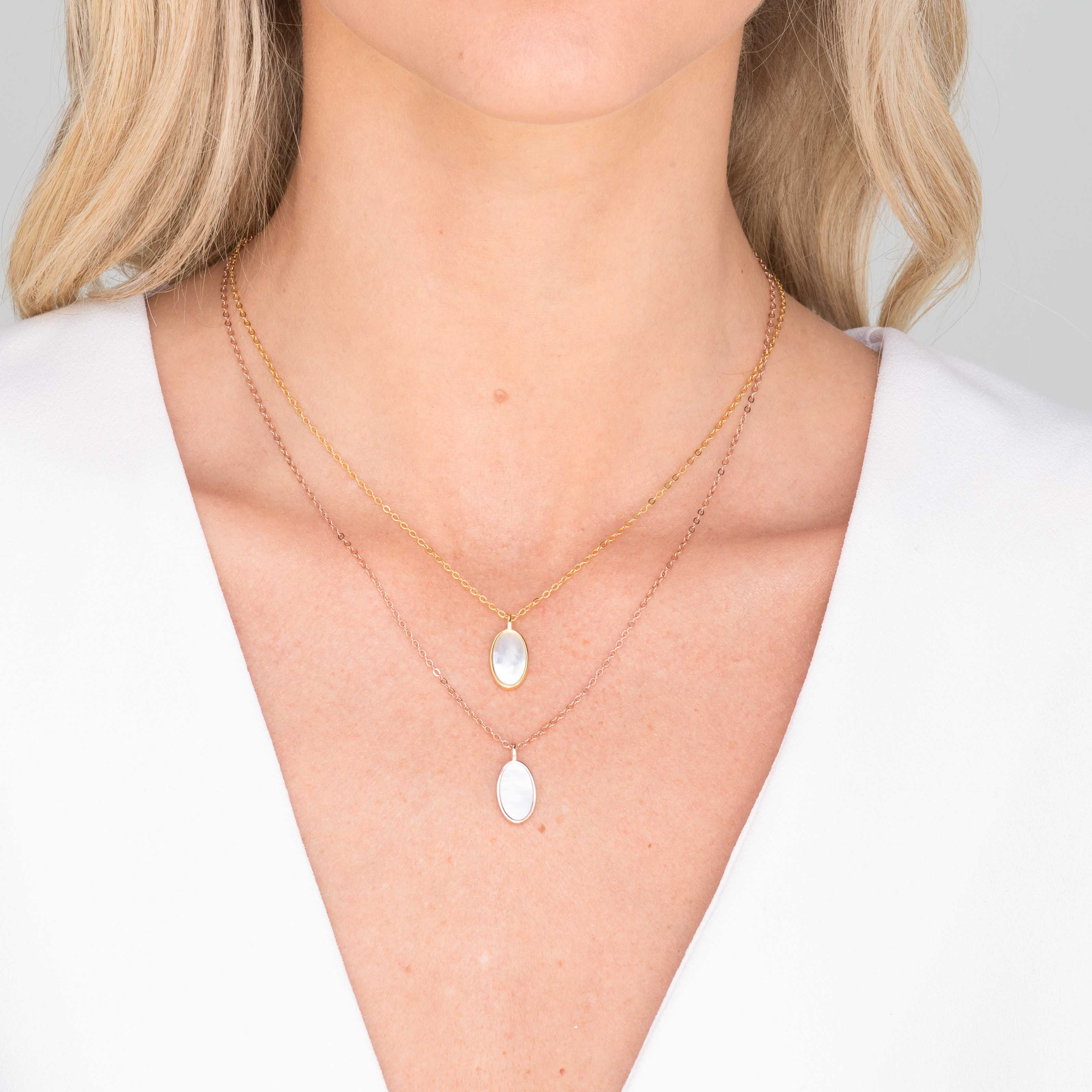 Mother Of Pearl Oval Medallion Necklace