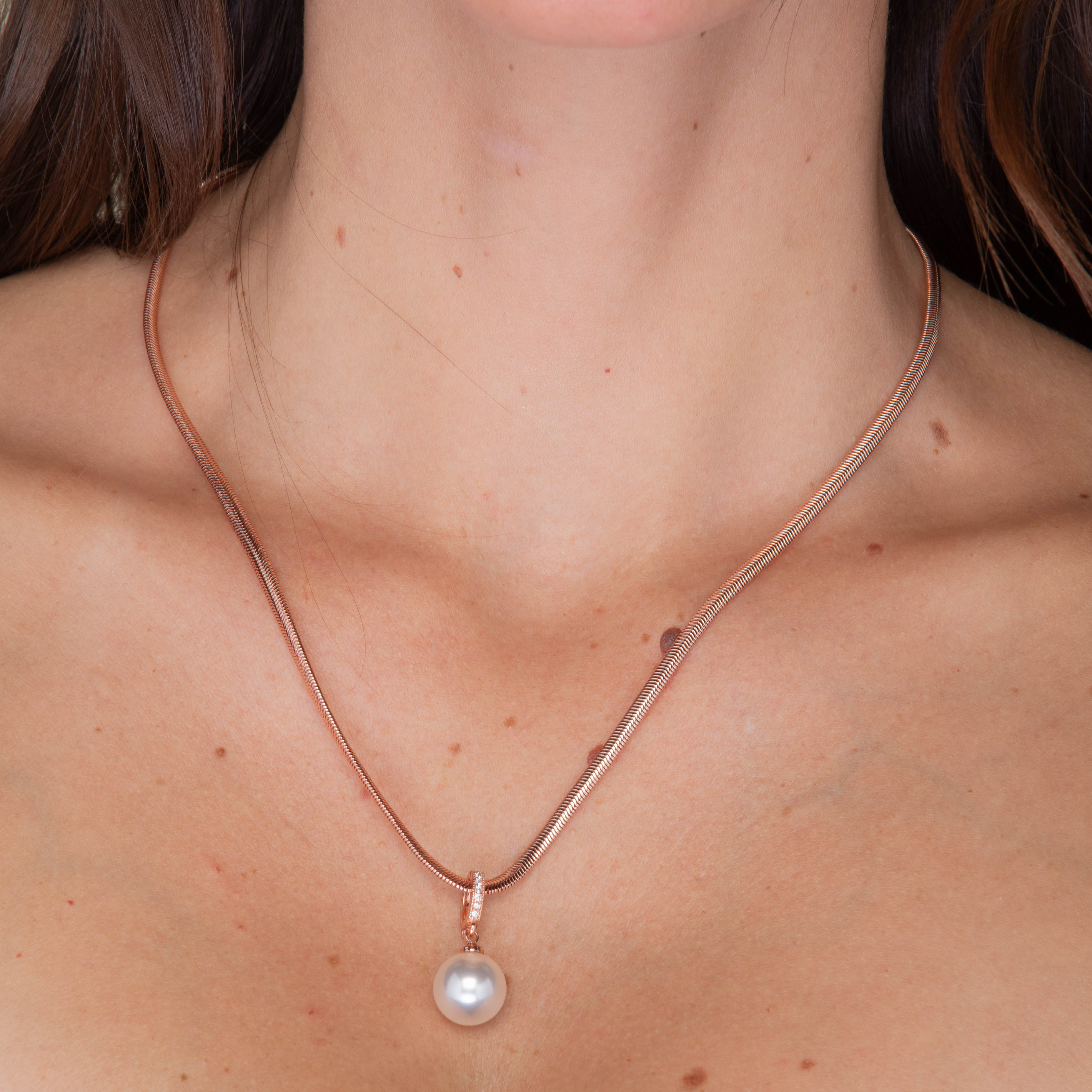 Herringbone Pearl Drop Chain Necklace