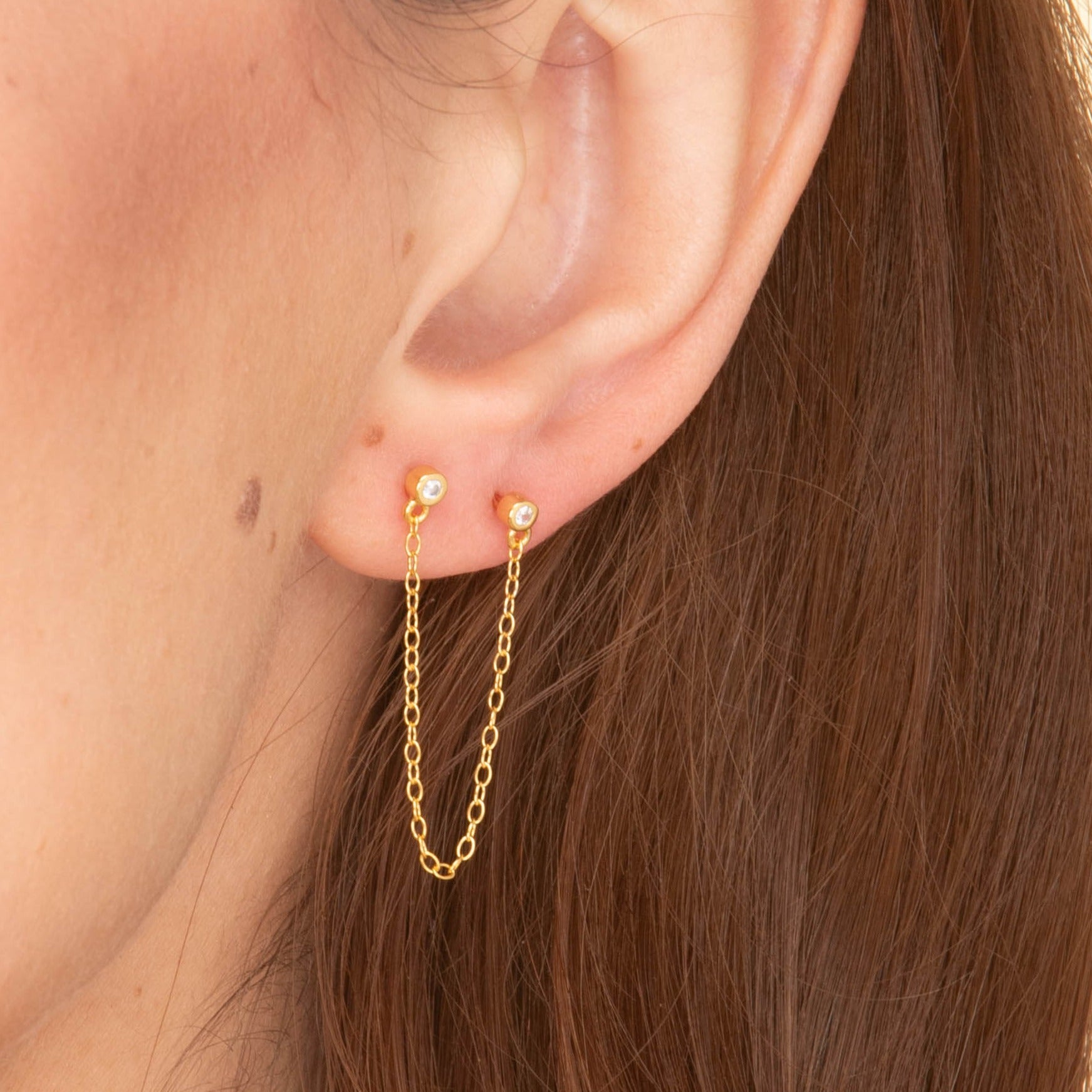 Sapphire Dangle Chain Barbell Earrings