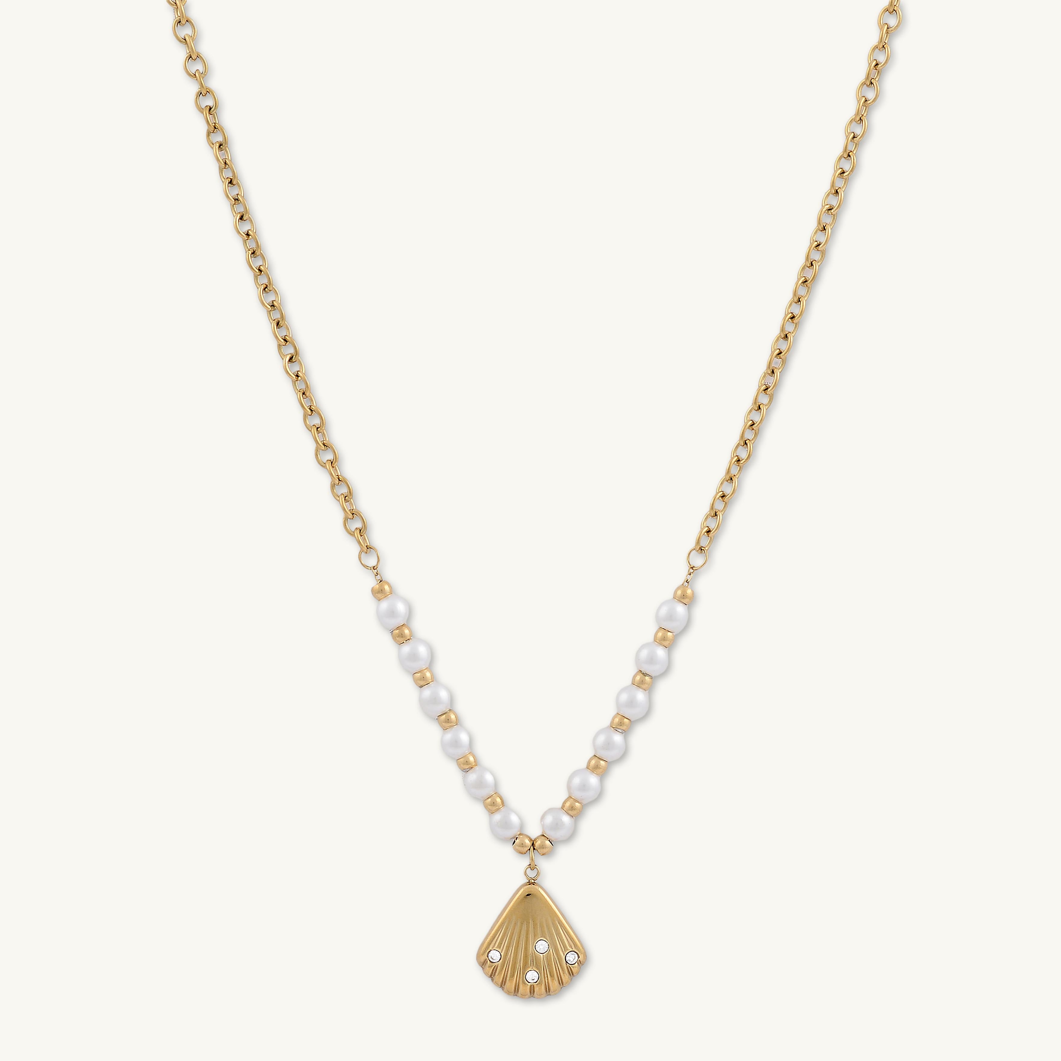Etherial Shell Pearl Chain Necklace