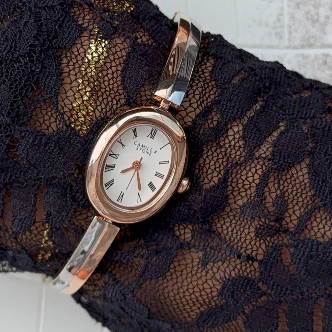 Audrey Two-Tone Oval Watch | Rose Gold