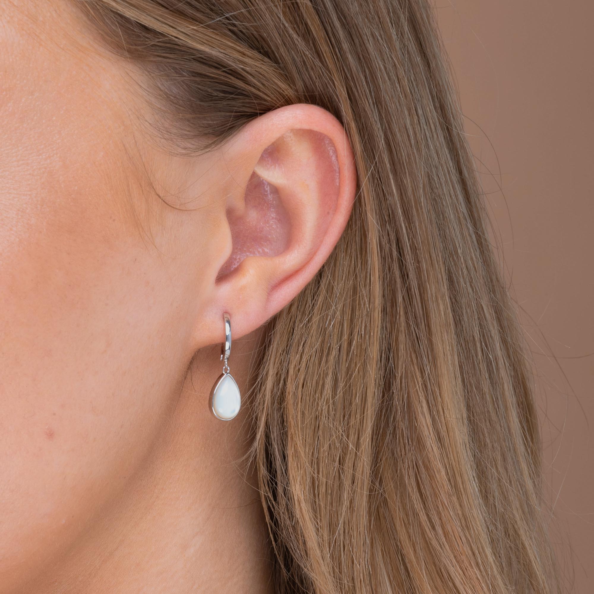 Teardrop Moonstone Huggie Hoop Earrings