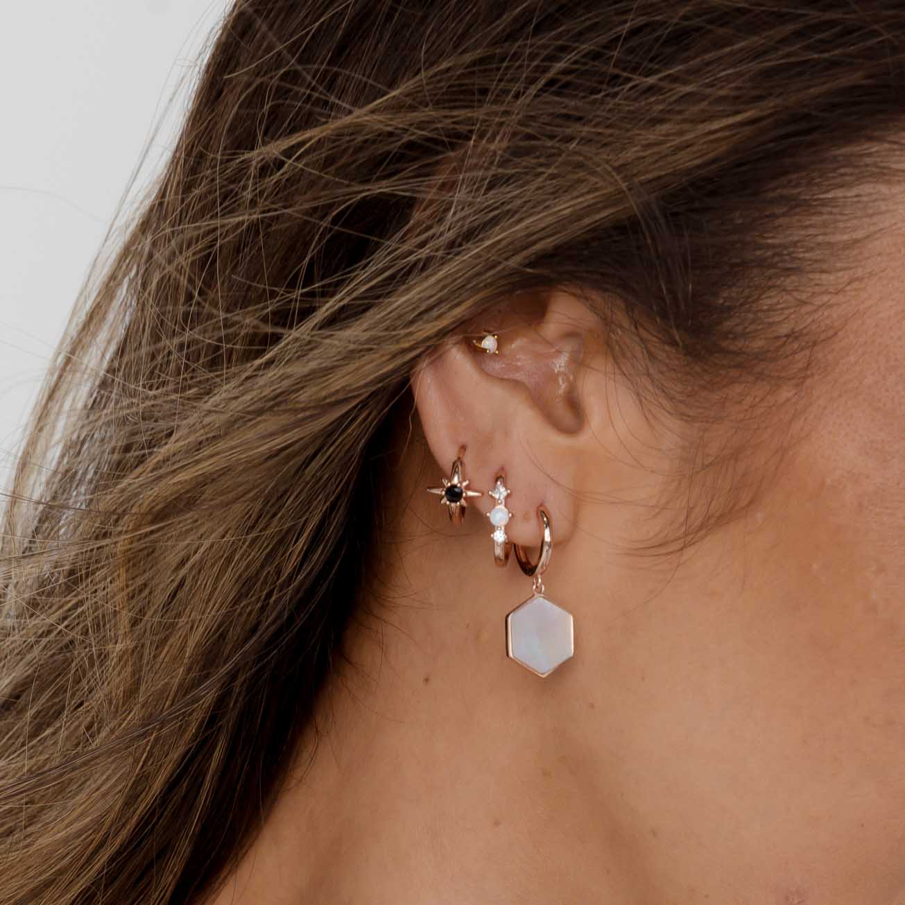 Opal Sapphire Huggie Earrings