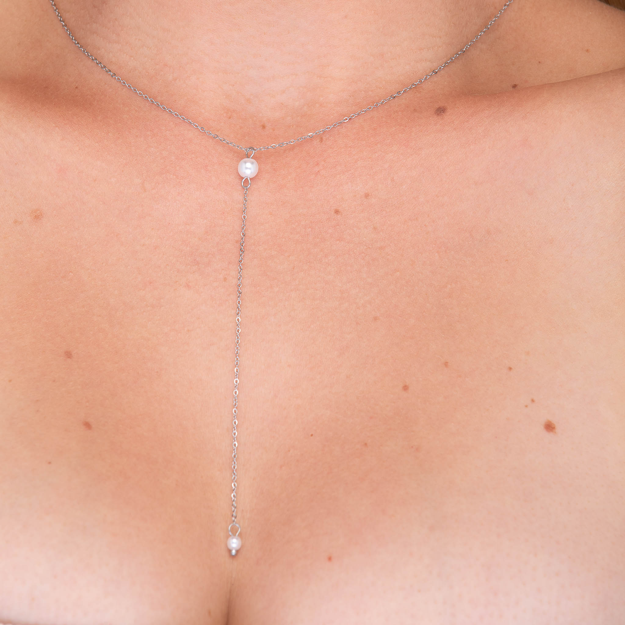 Double Pearl Y Drop Necklace