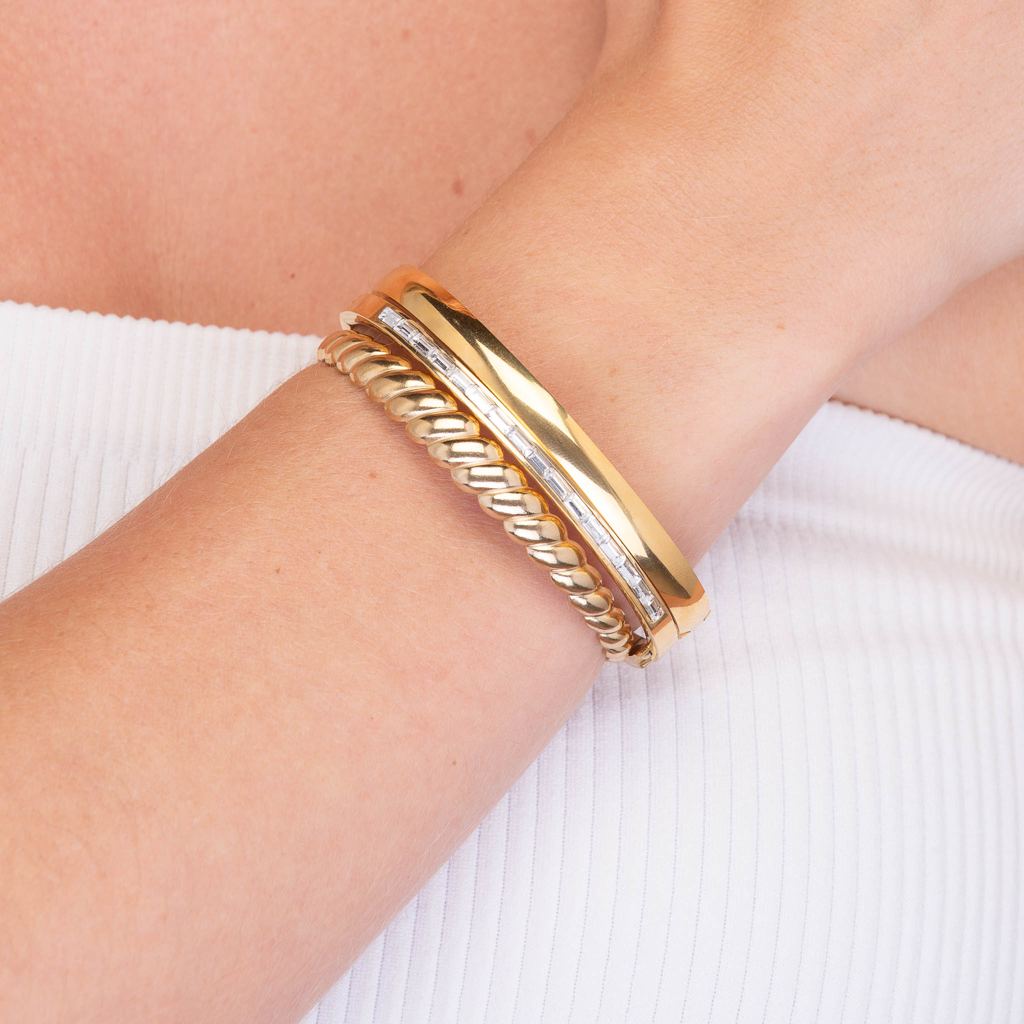 Linear Baguette Hinged Bangle Bracelet