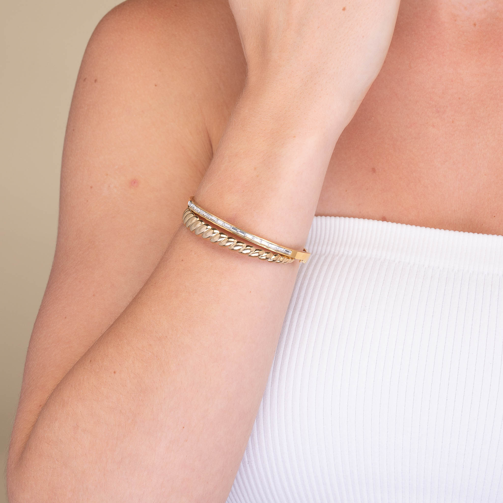 Linear Baguette Hinged Bangle Bracelet