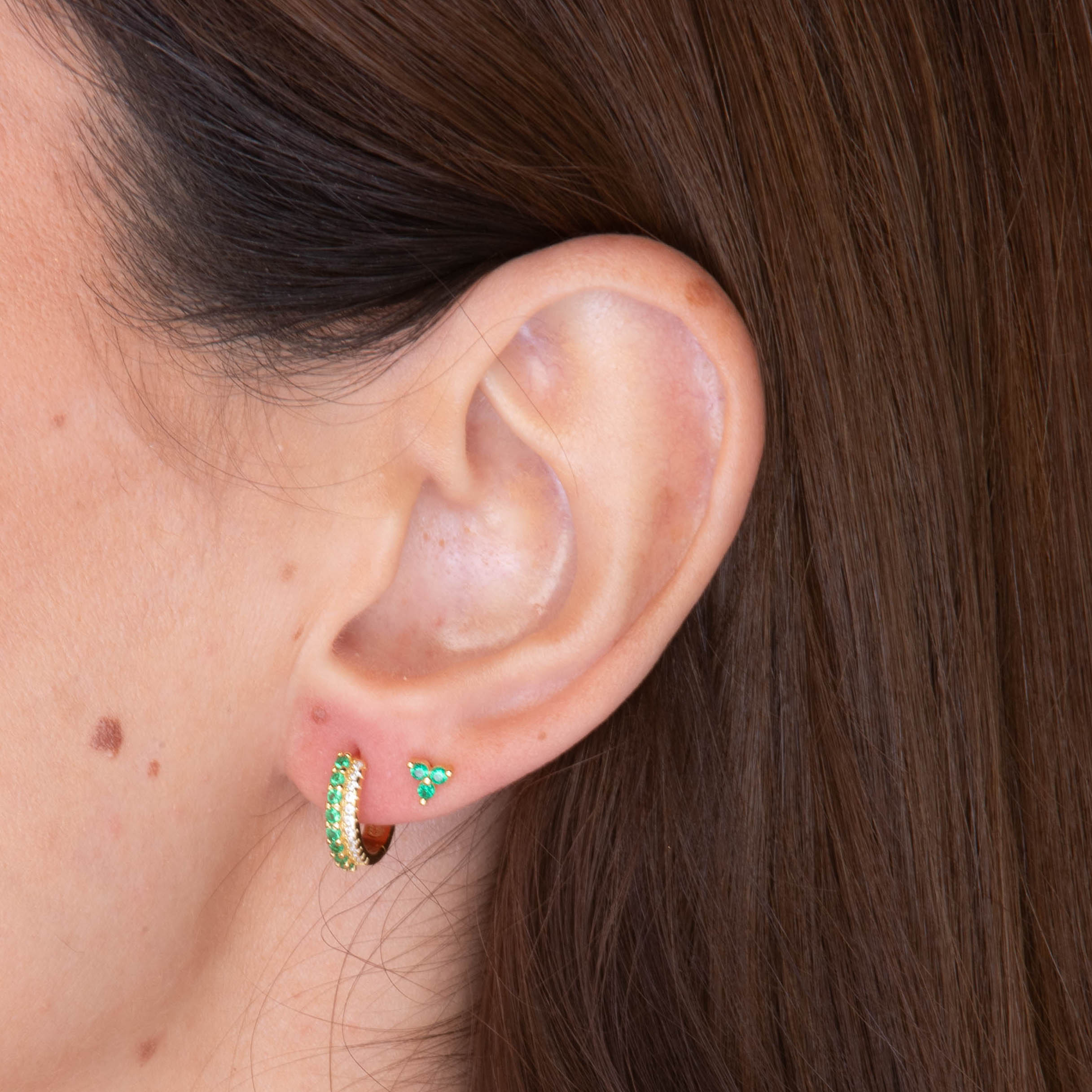 Double Emerald Pave Huggie Hoop Earrings