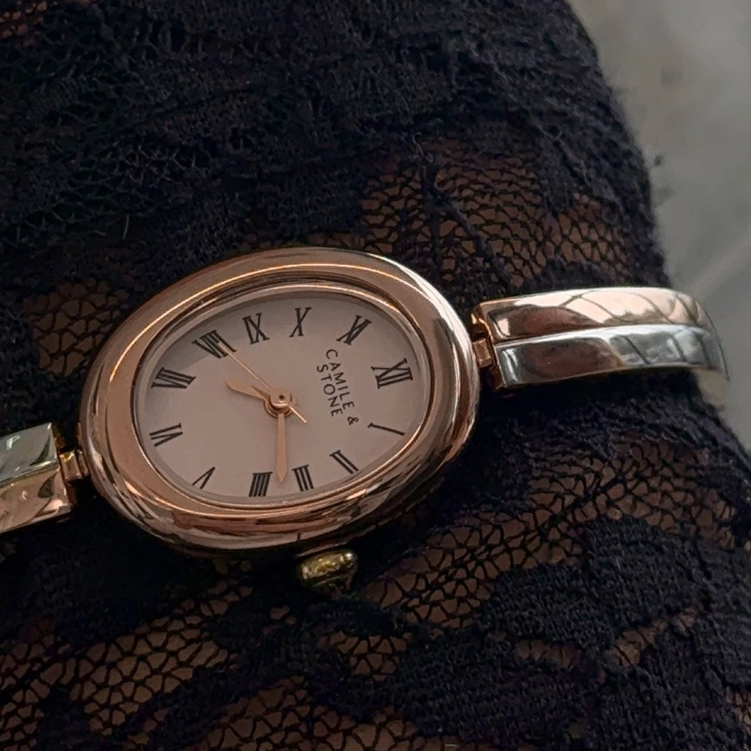 Audrey Two-Tone Oval Watch | Rose Gold