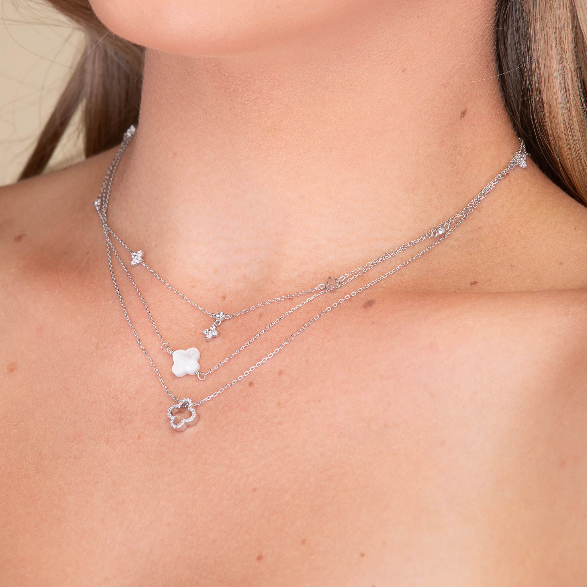 Clover Station Zirconia Chain Necklace