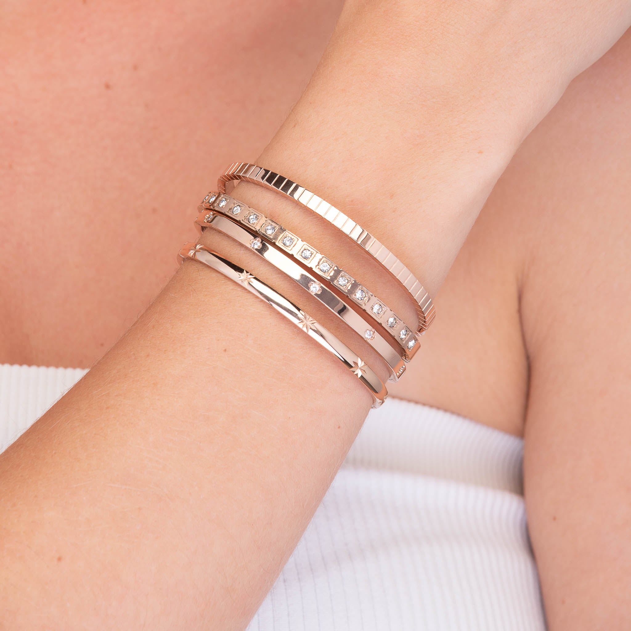 Ridges Hinged Bangle Bracelet