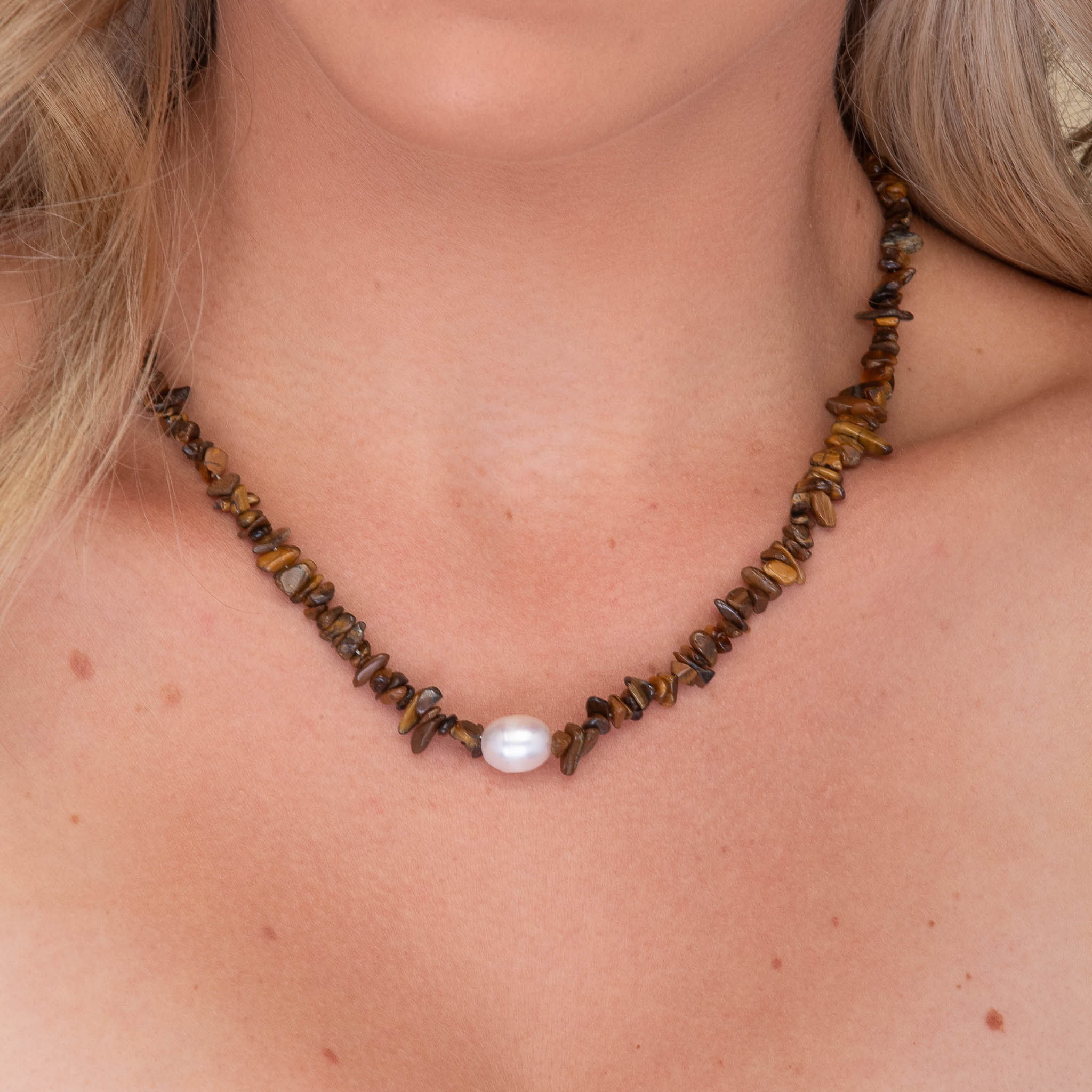 Tiger Eye Stone Pearl Necklace