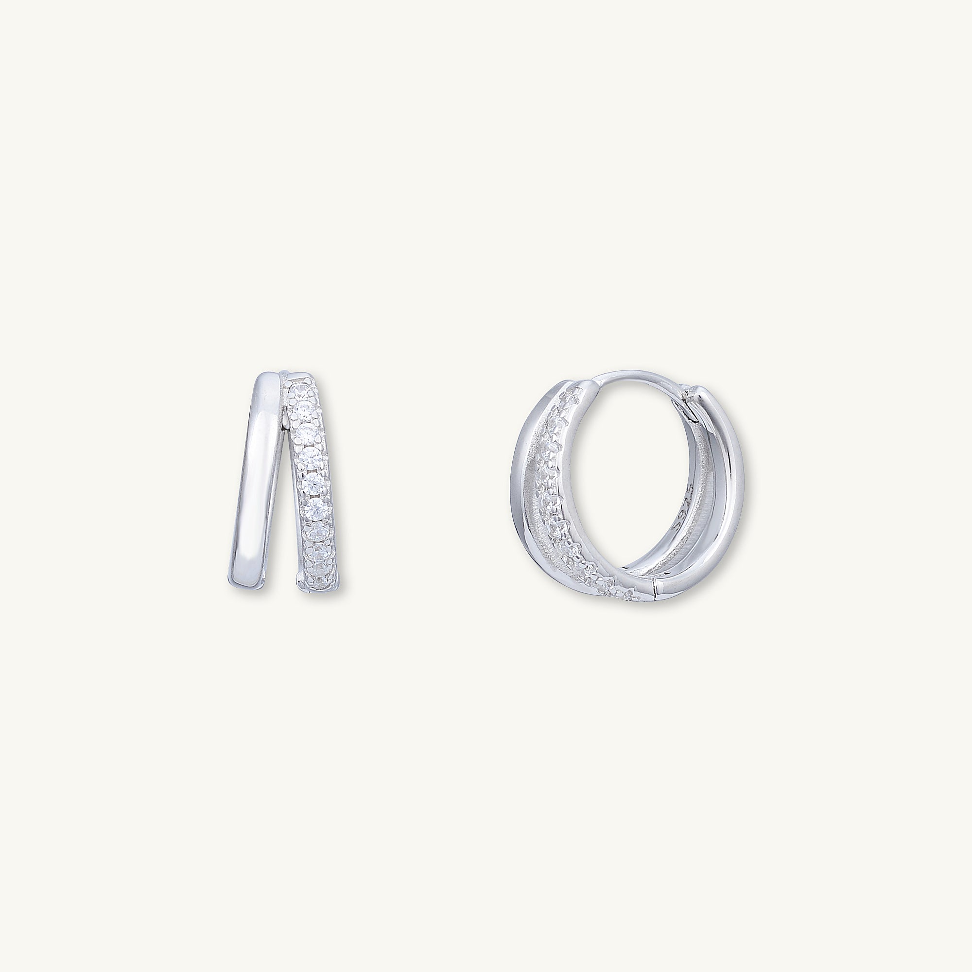 Double Zirconia Huggie Hoop Earrings