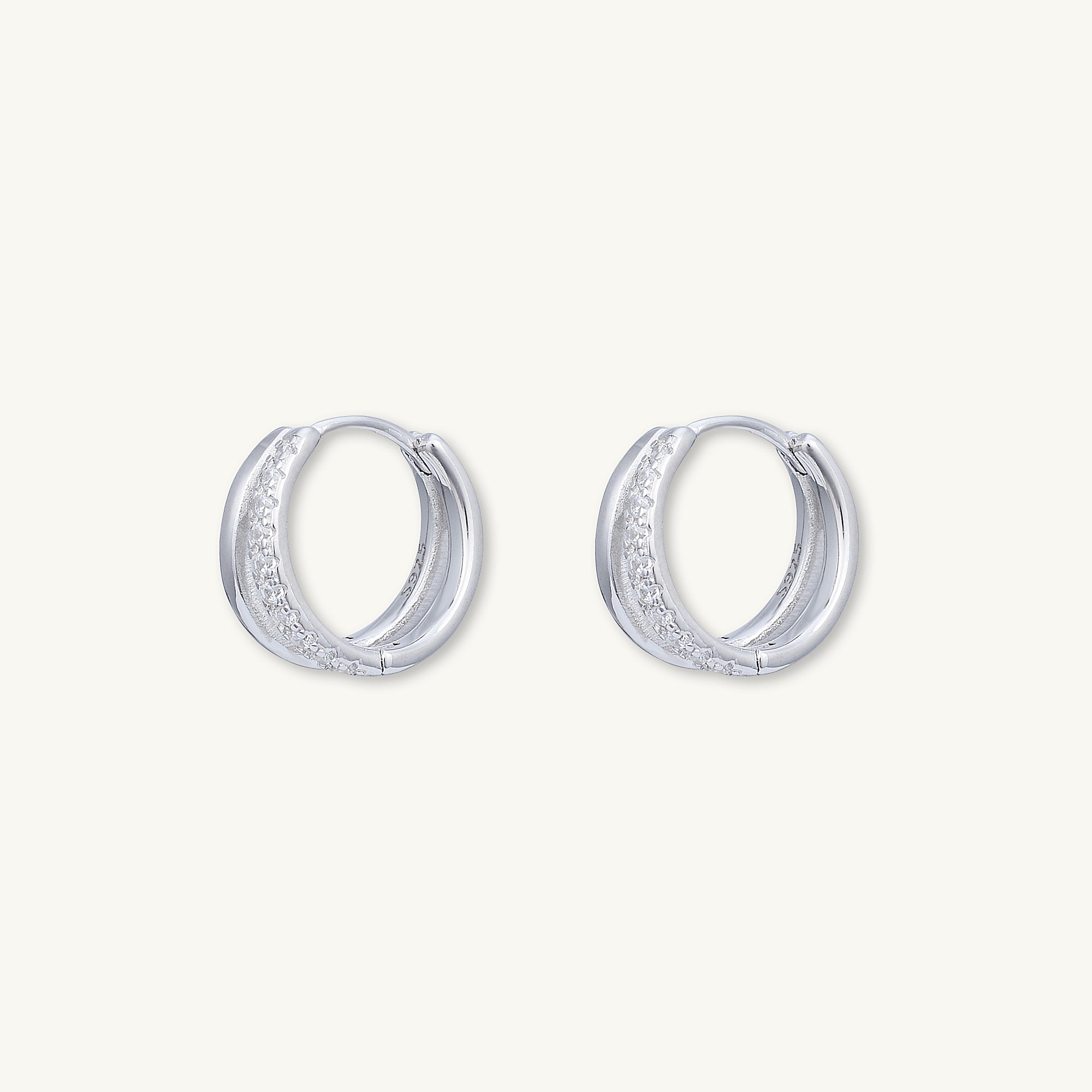 Double Zirconia Huggie Hoop Earrings