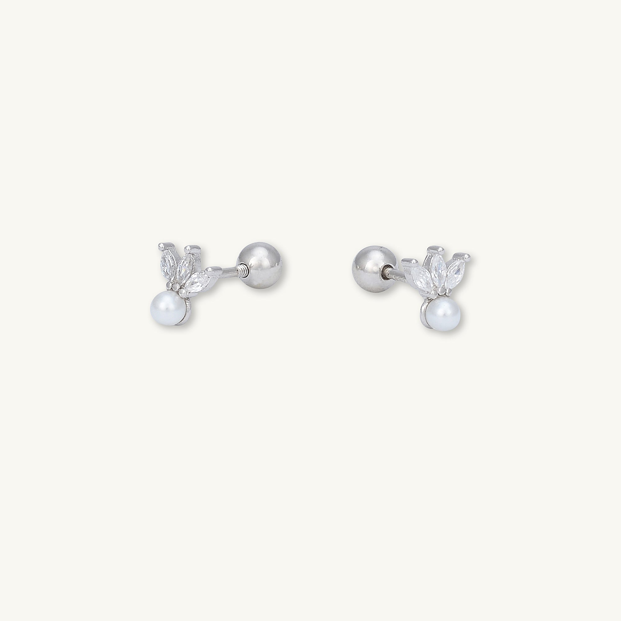 Lotus Pearl Sapphire Barbell Stud Cartilage Earrings