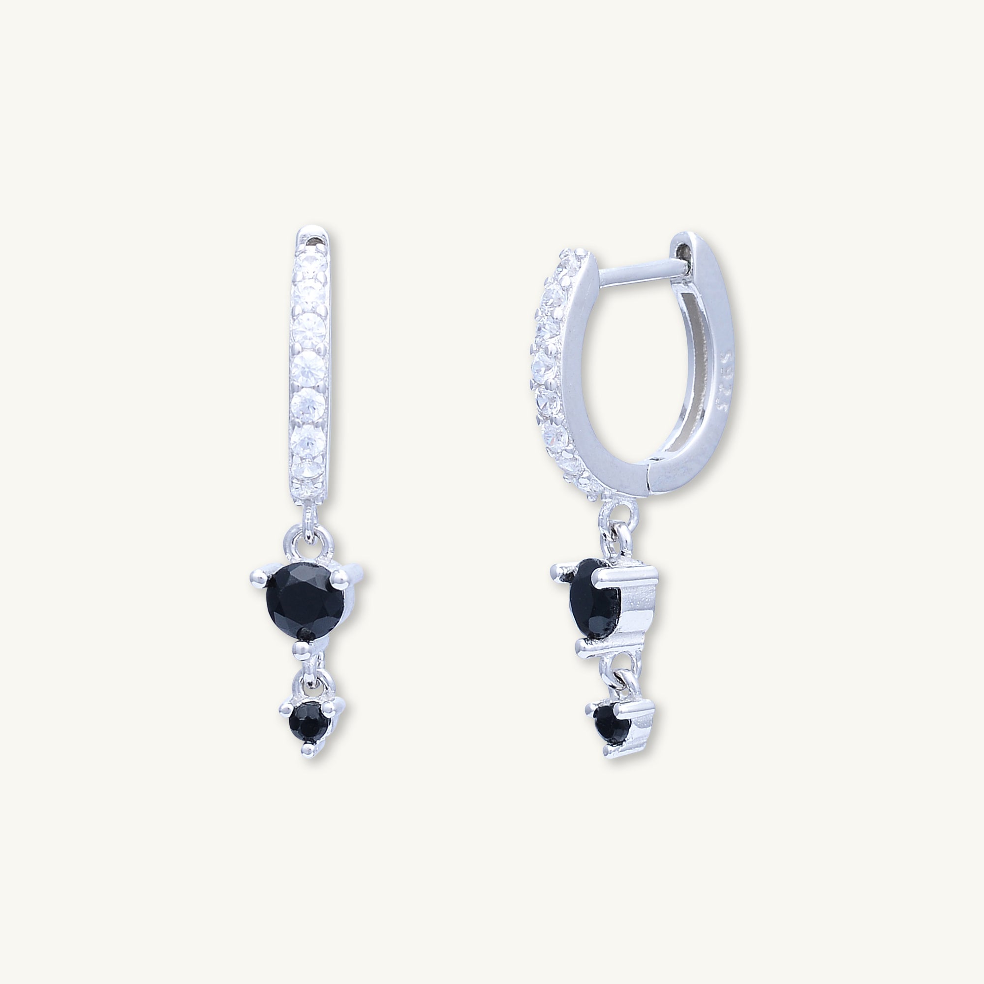 Black Sapphire Double Dangling Huggie Earrings