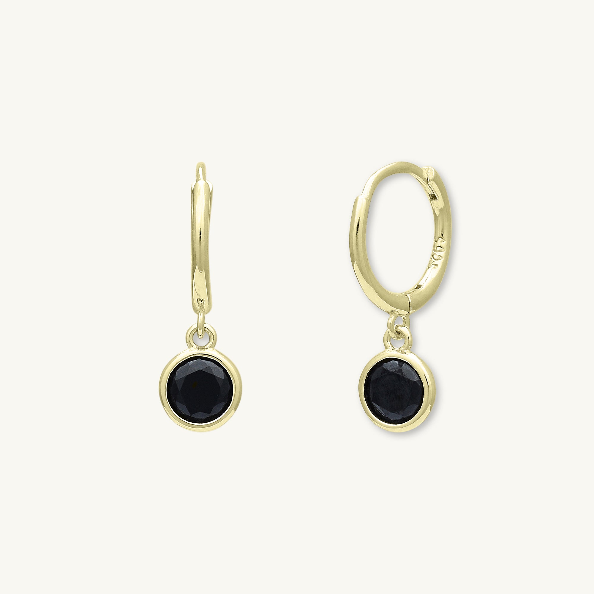 Black Circle Sapphire Hoop Earrings