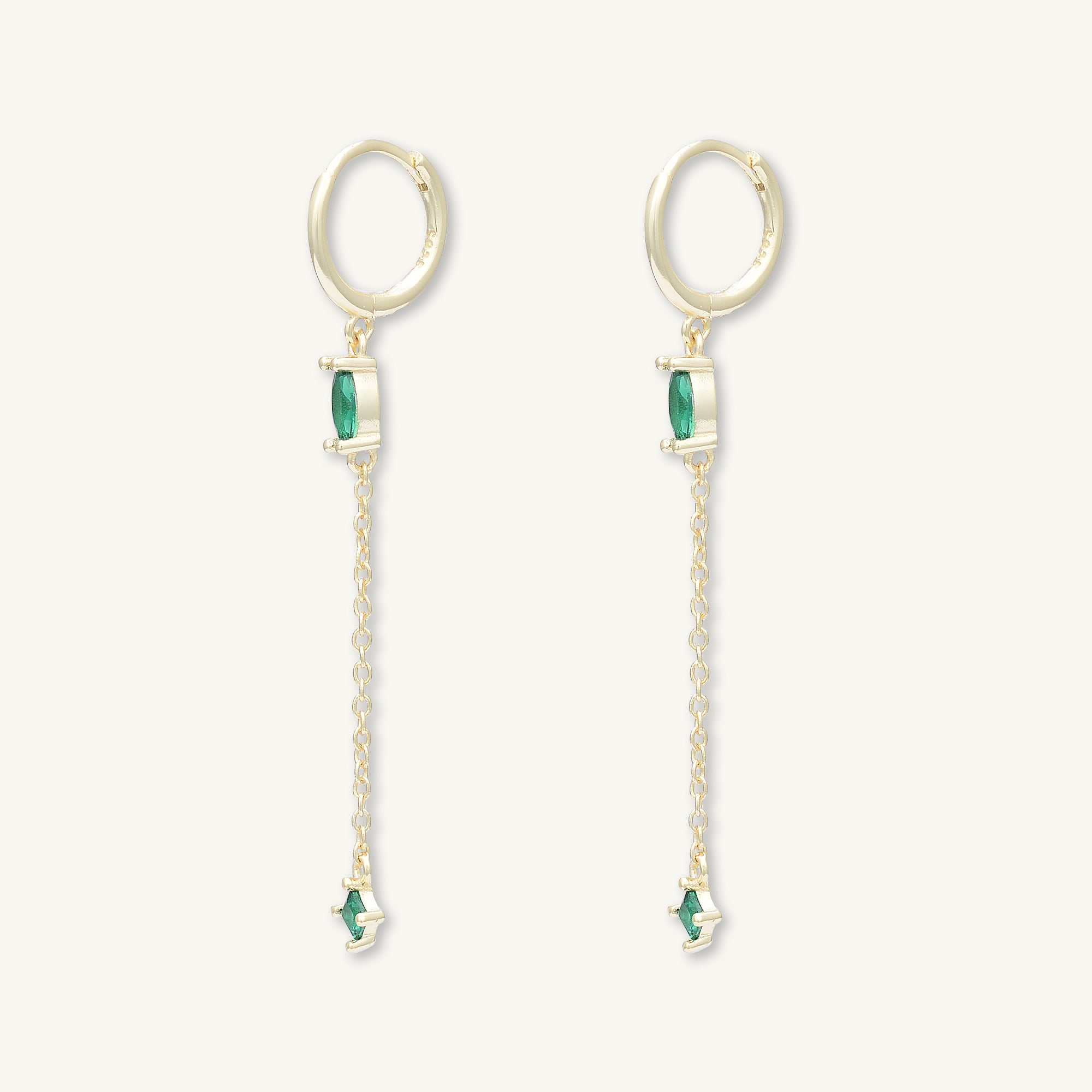 Emerald Marquise Sapphire Drop Huggie Earrings