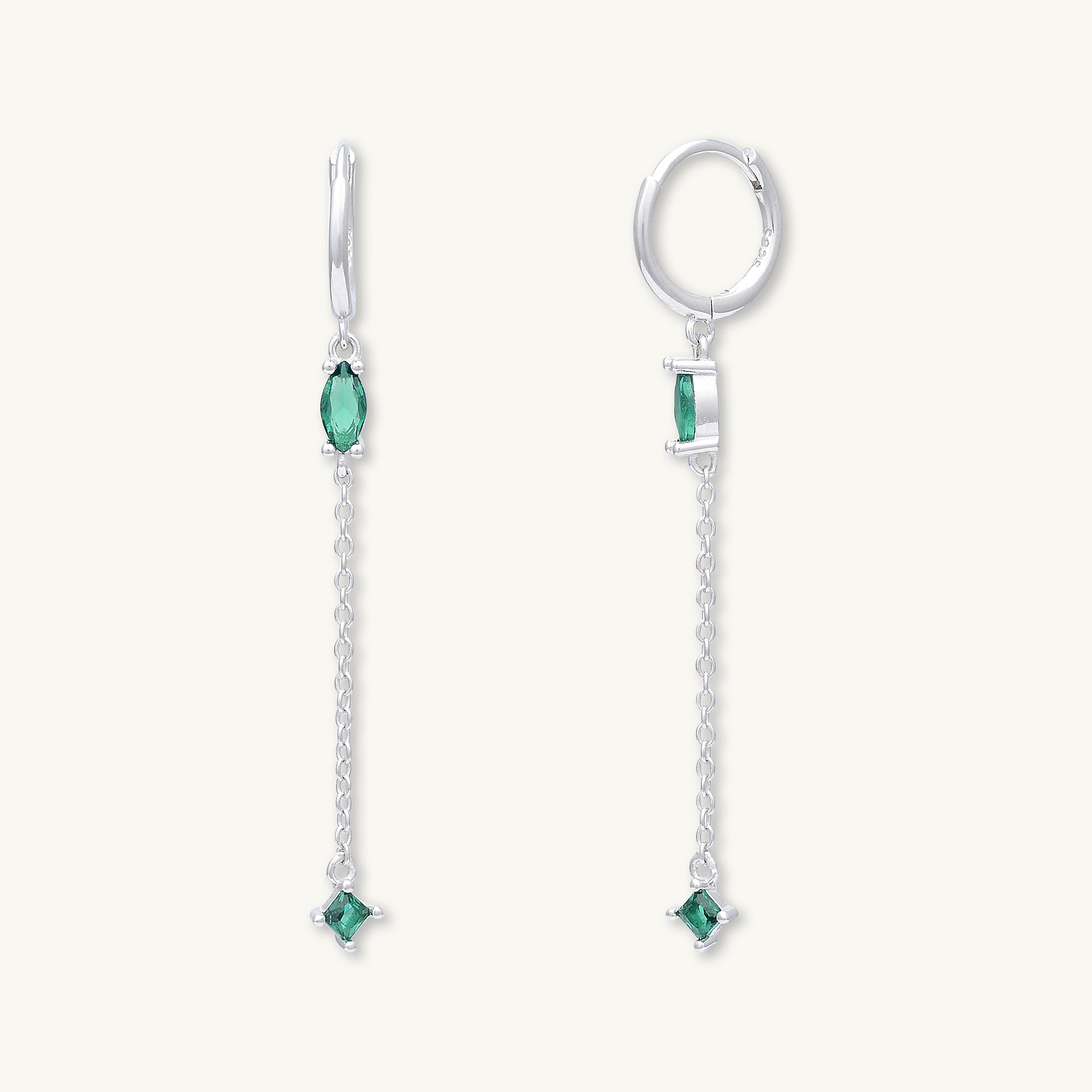 Emerald Marquise Sapphire Drop Huggie Earrings