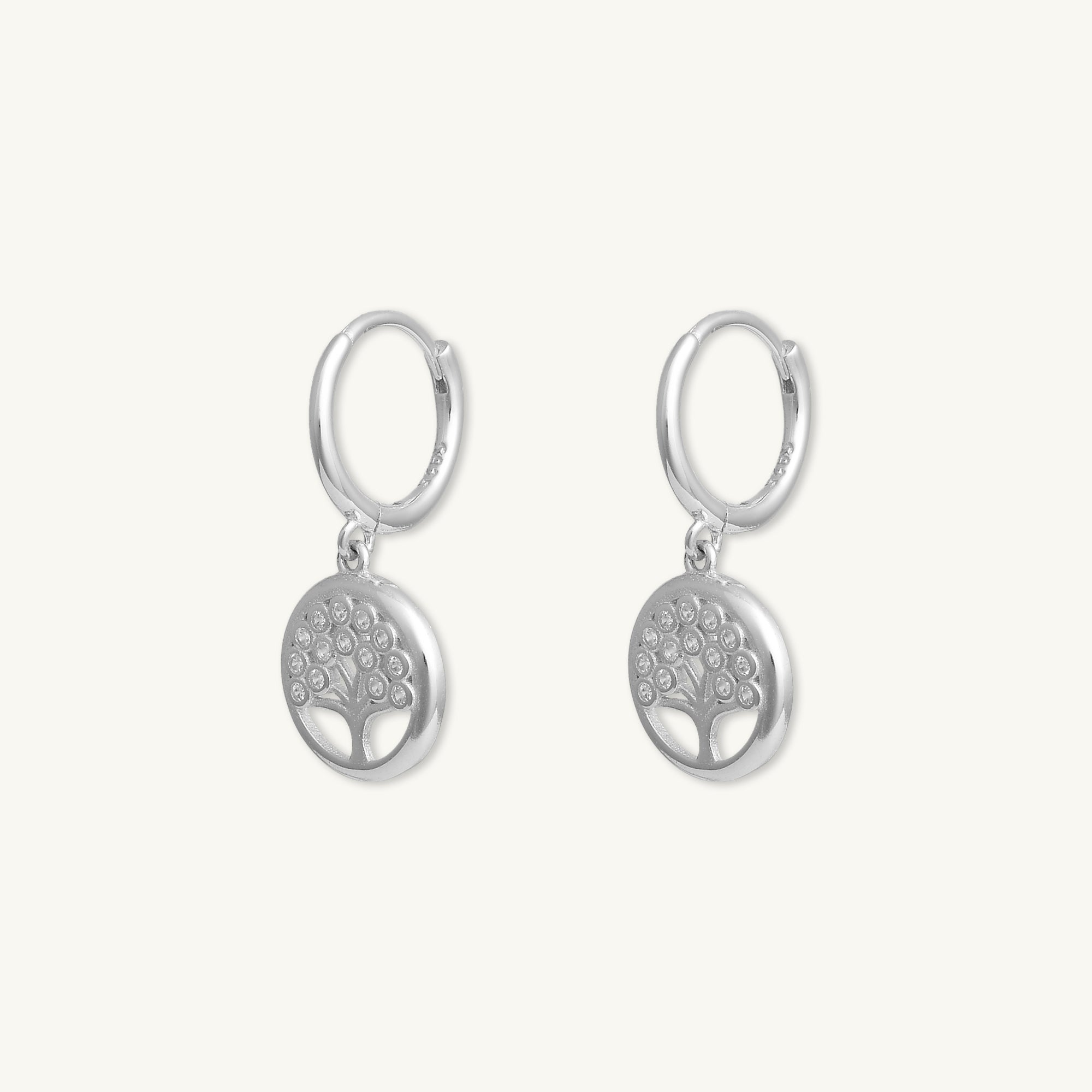 Family Tree Zirconia Huggie Earrings