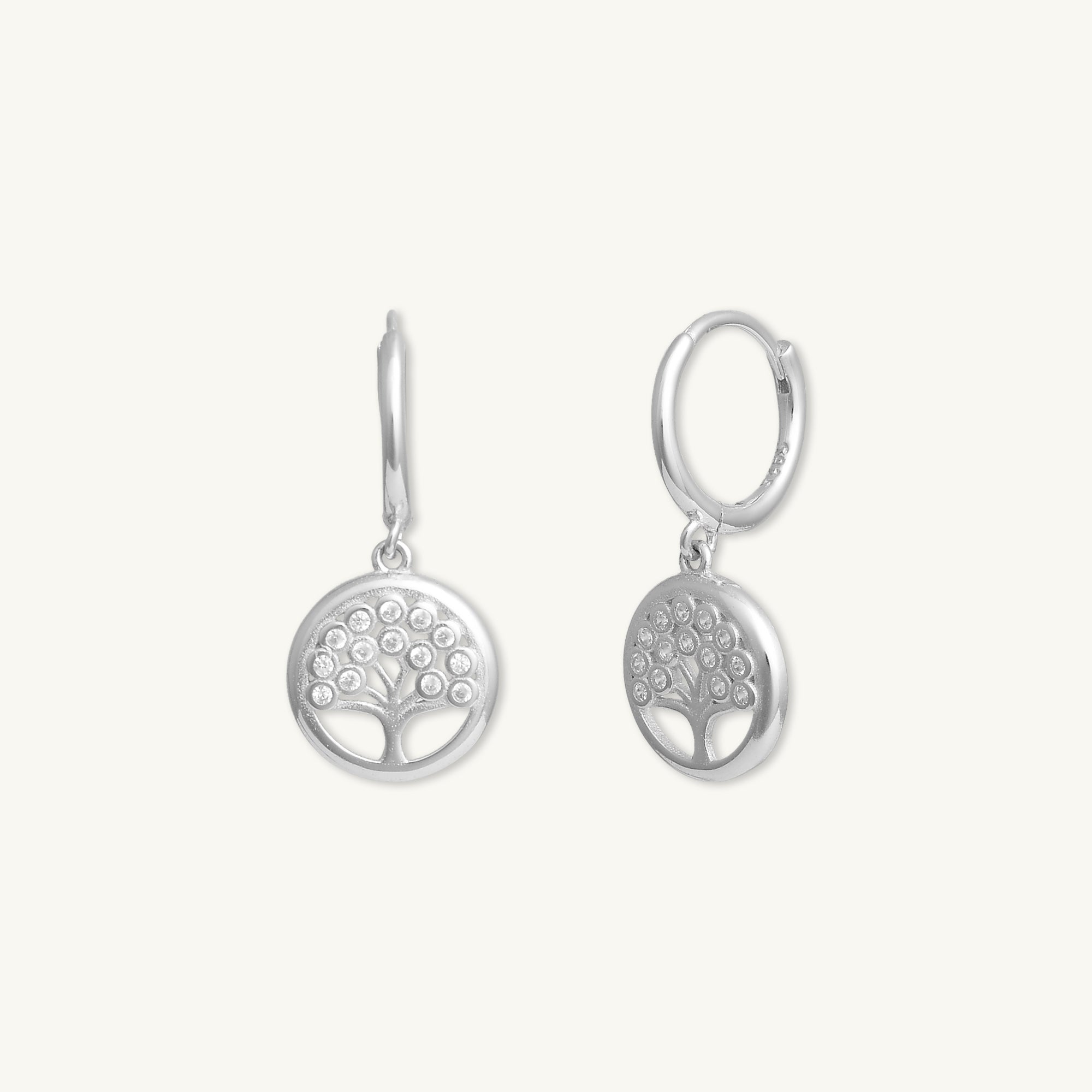 Family Tree Zirconia Huggie Earrings